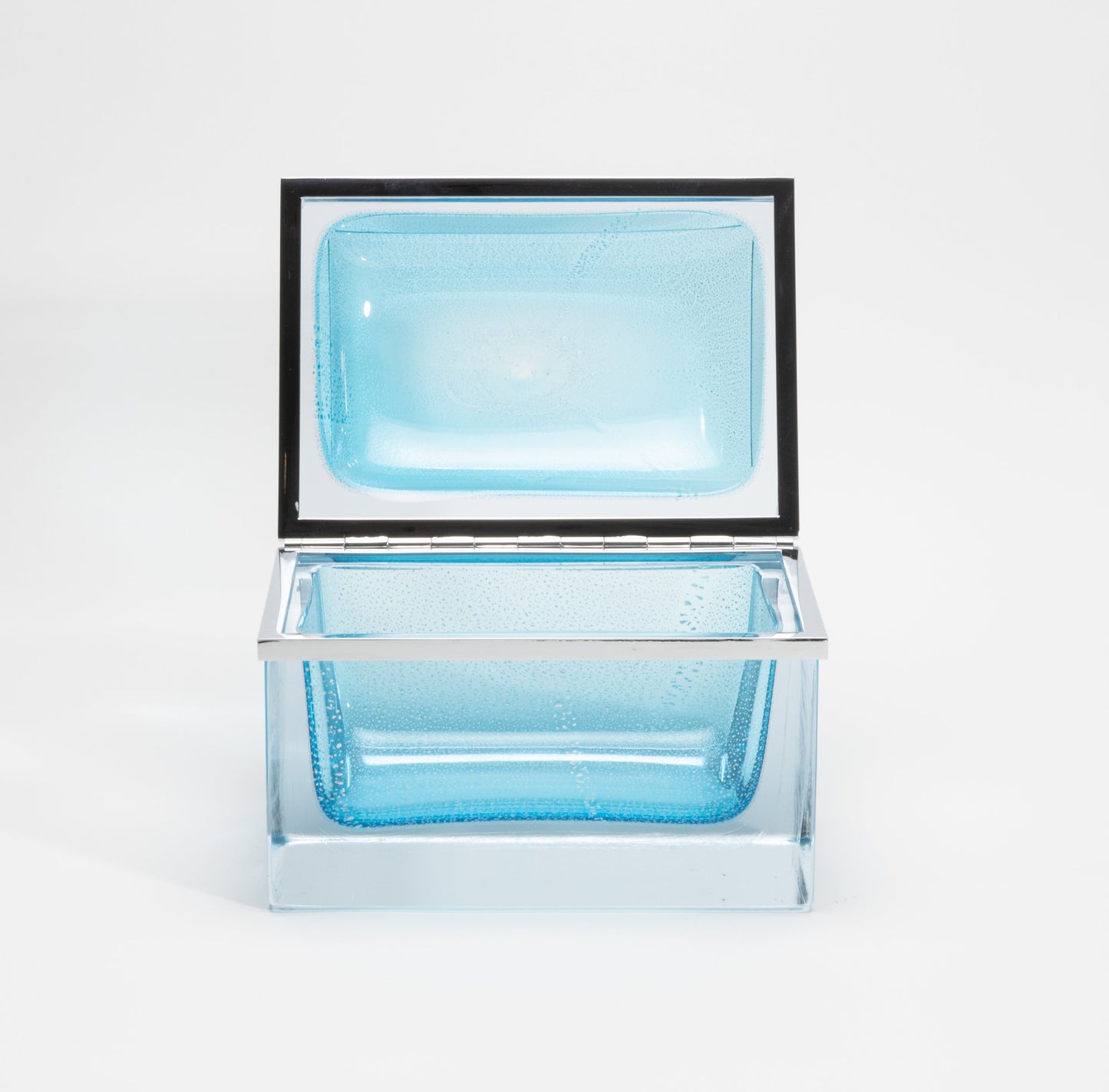 Murano Giant Box in Aqua Blue with Silver Flecks and Chrome Fittings