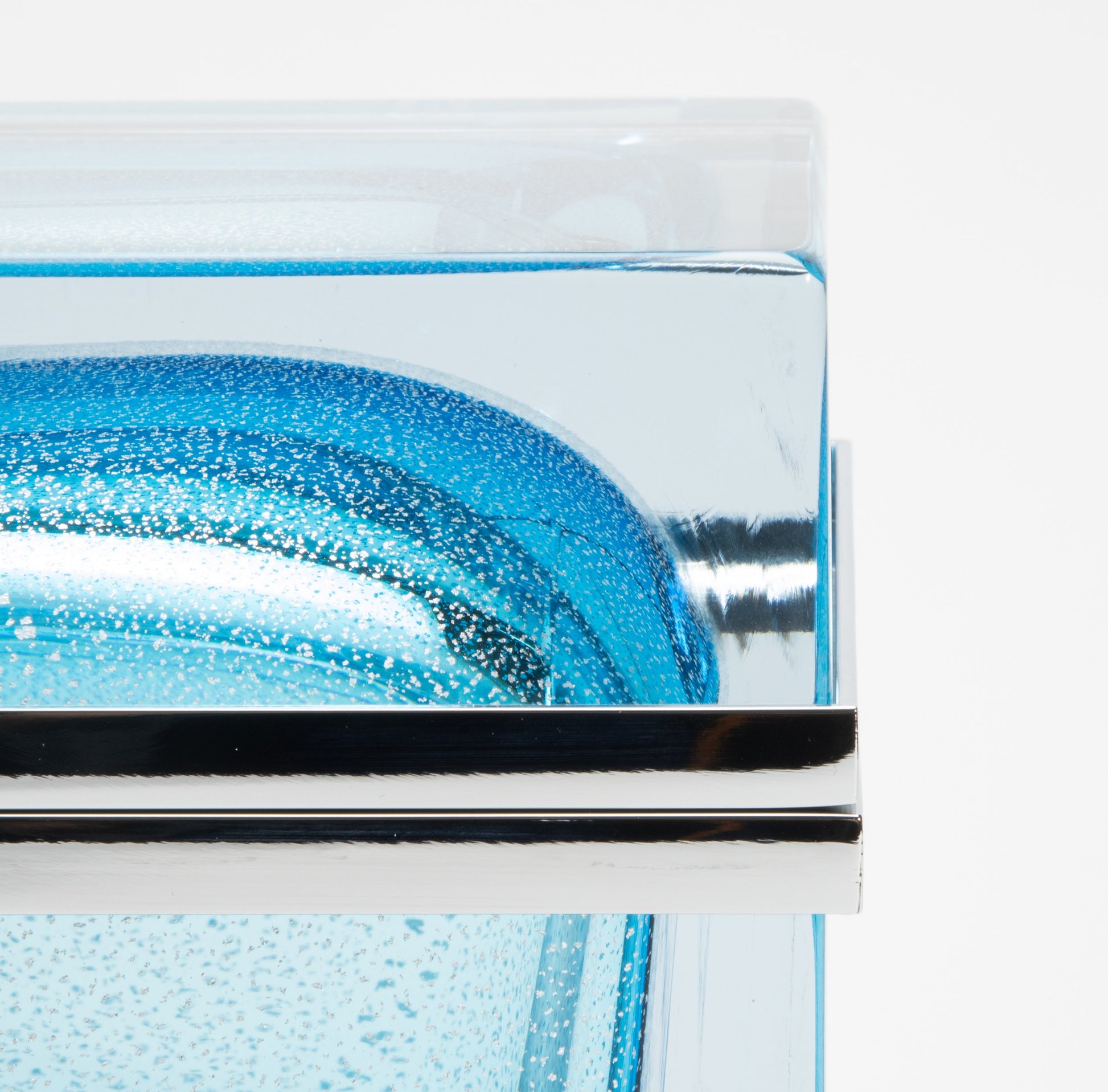 Murano Giant Box in Aqua Blue with Silver Flecks and Chrome Fittings