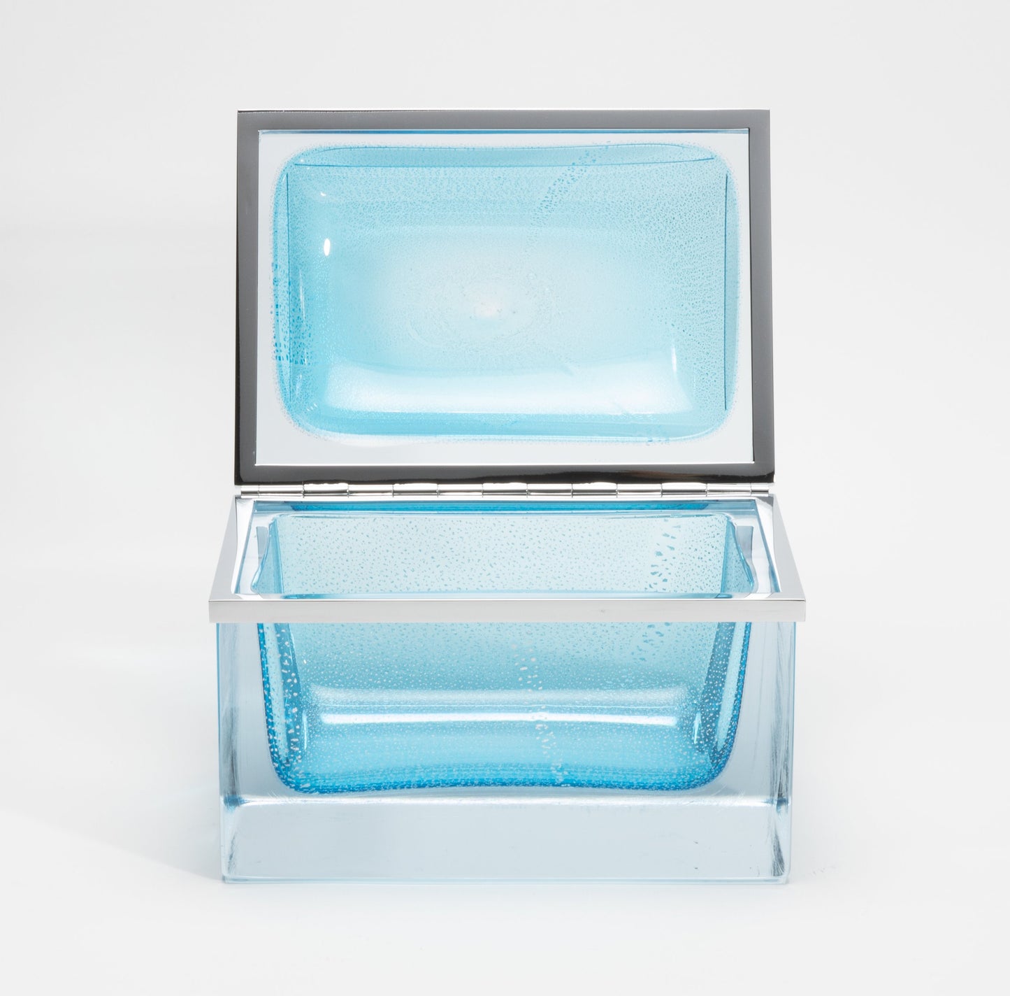 Murano Giant Box in Aqua Blue with Silver Flecks and Chrome Fittings