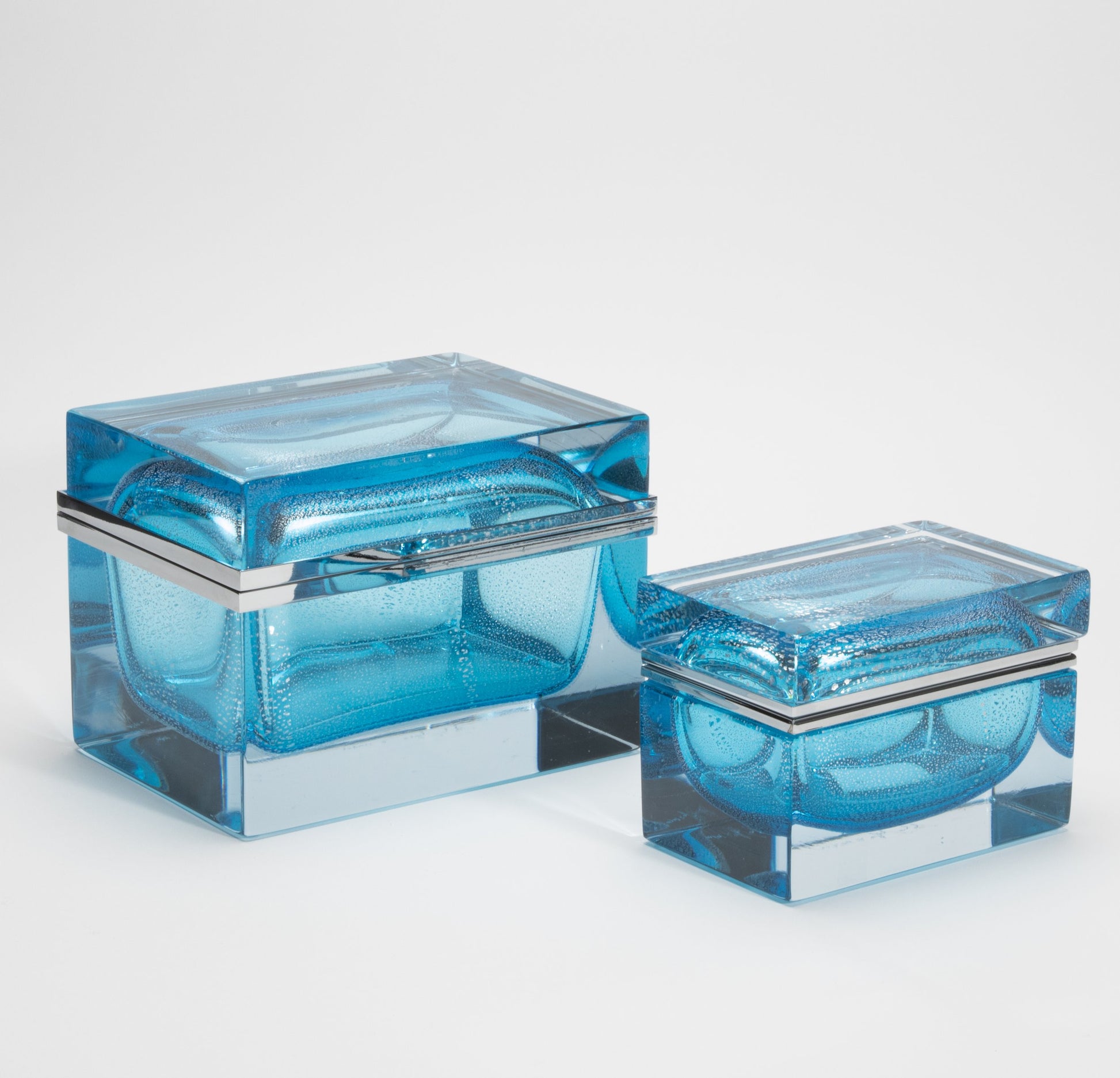 Murano Giant Box in Aqua Blue with Silver Flecks and Chrome Fittings