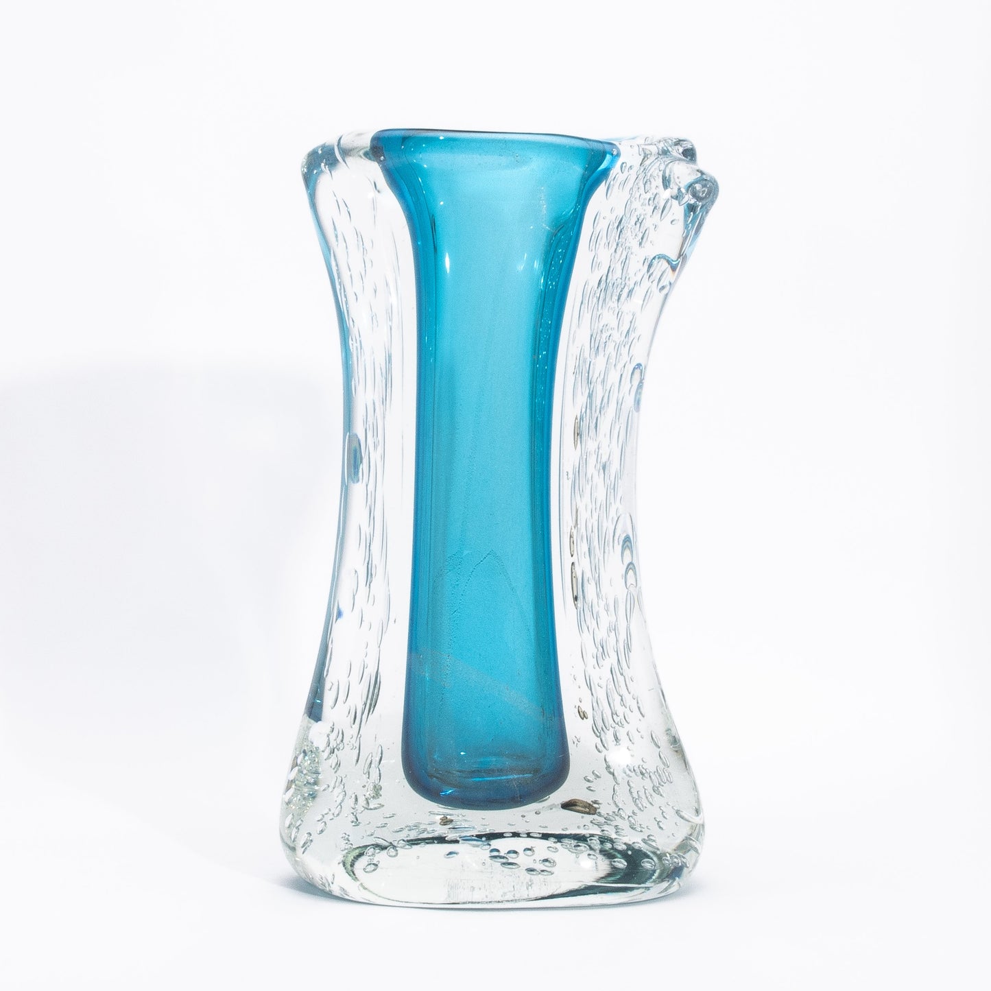 Murano Modern Fluid Vase in Aquamarine Blue with Bubbles