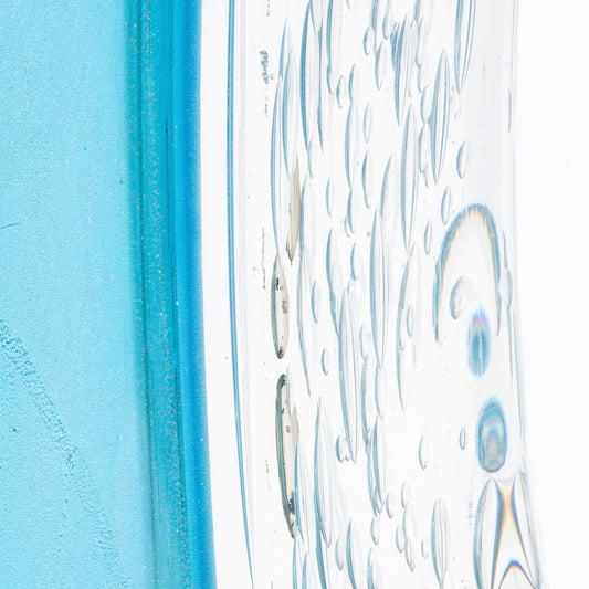 Murano Modern Fluid Vase in Aquamarine Blue with Bubbles