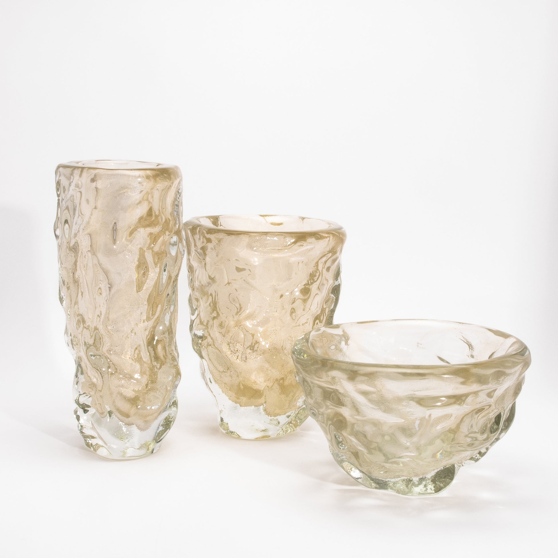 Murano Modern Sculptural Bowl in Clear with 24-karat Gold Flecks