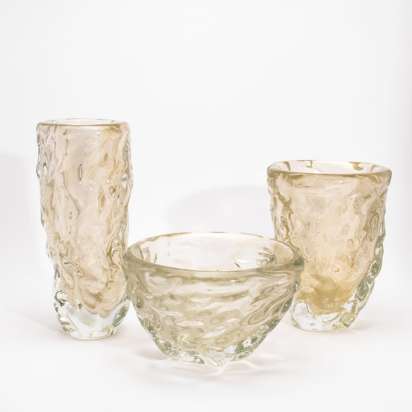 Murano Modern Sculptural Bowl in Clear with 24-karat Gold Flecks