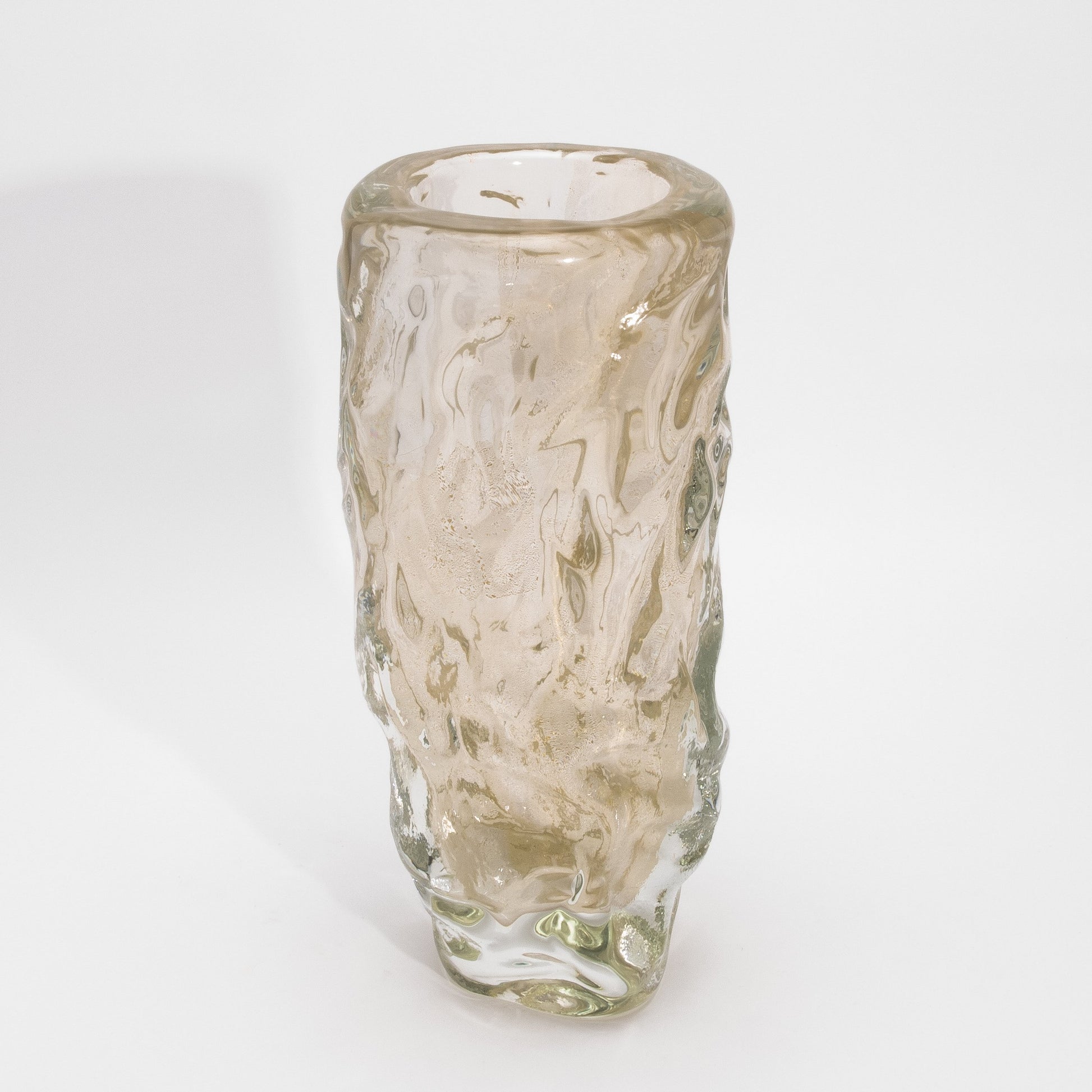 Murano Modern Sculptural Bowl in Clear with 24-karat Gold Flecks