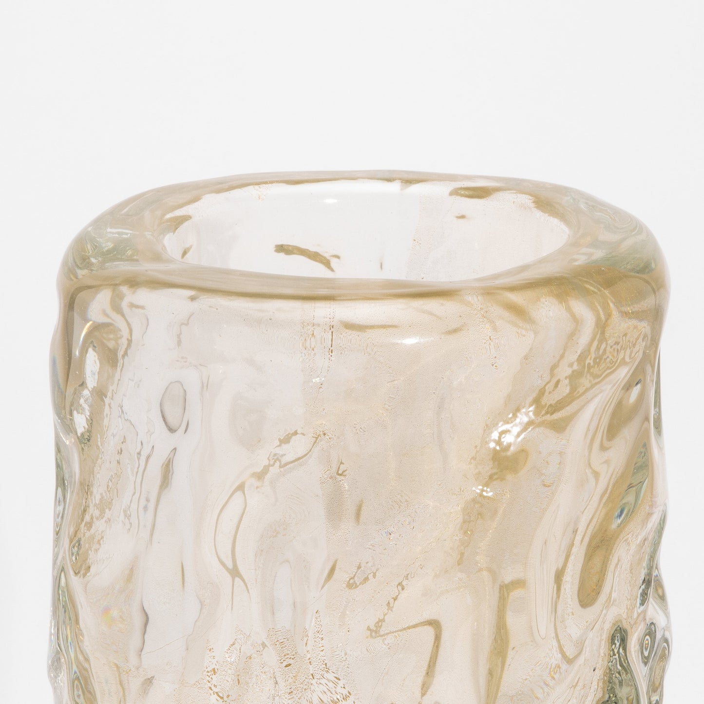 Murano Modern Sculptural Bowl in Clear with 24-karat Gold Flecks