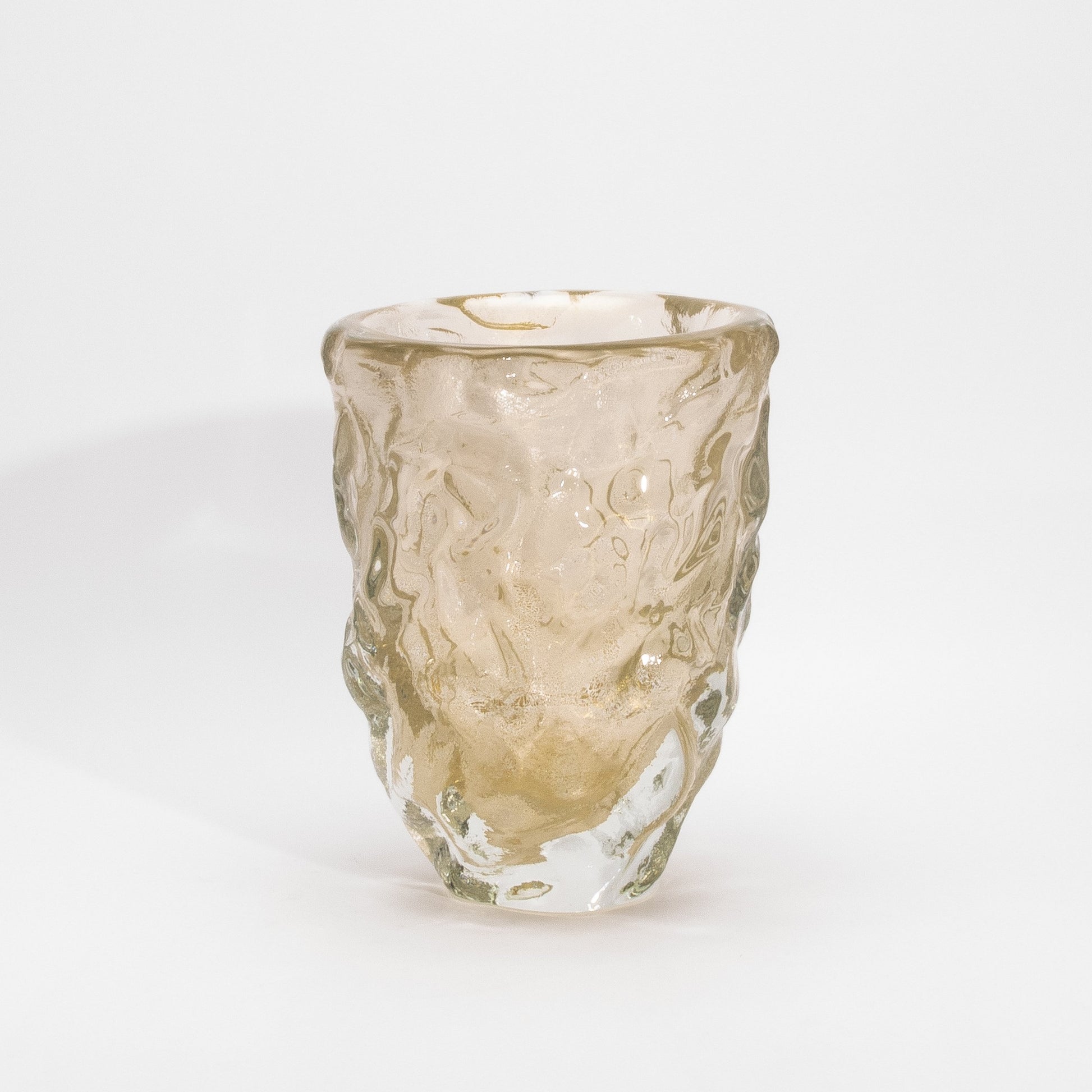 Murano Modern Sculptural Bowl in Clear with 24-karat Gold Flecks