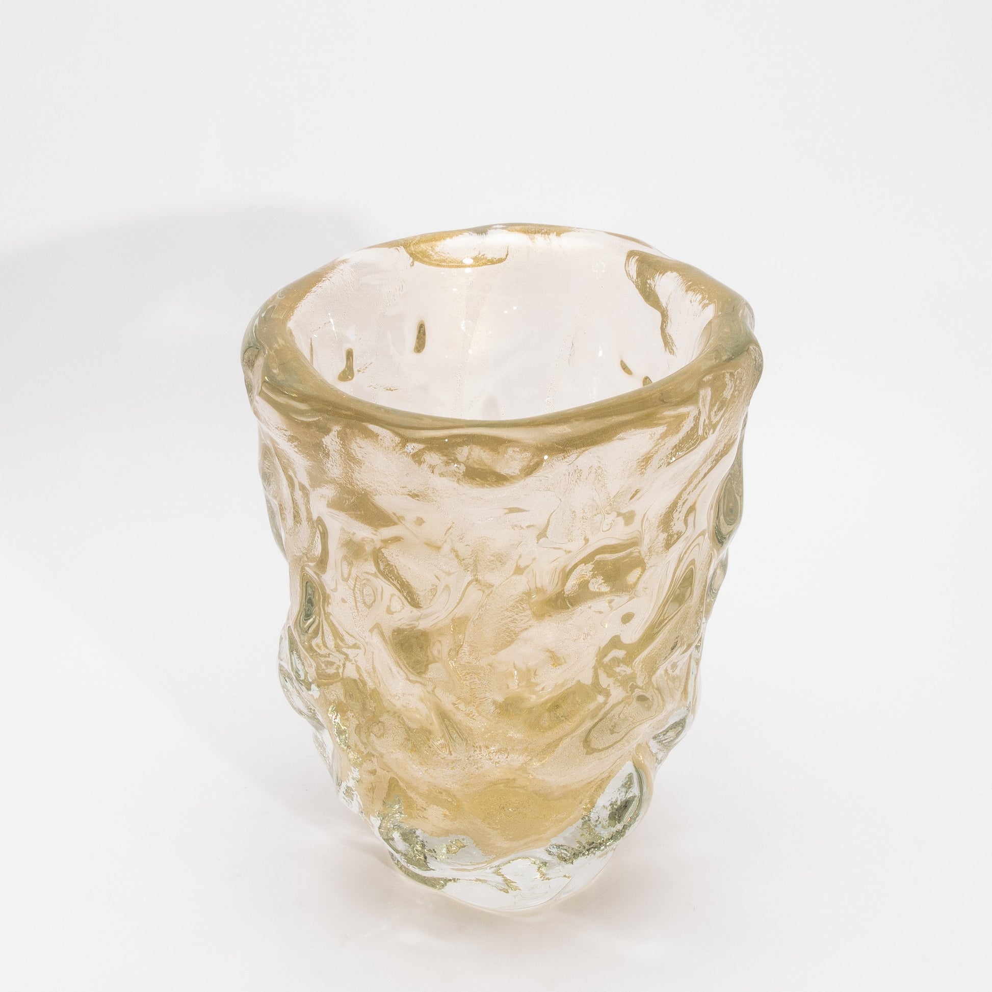 Murano Modern Sculptural Bowl in Clear with 24-karat Gold Flecks