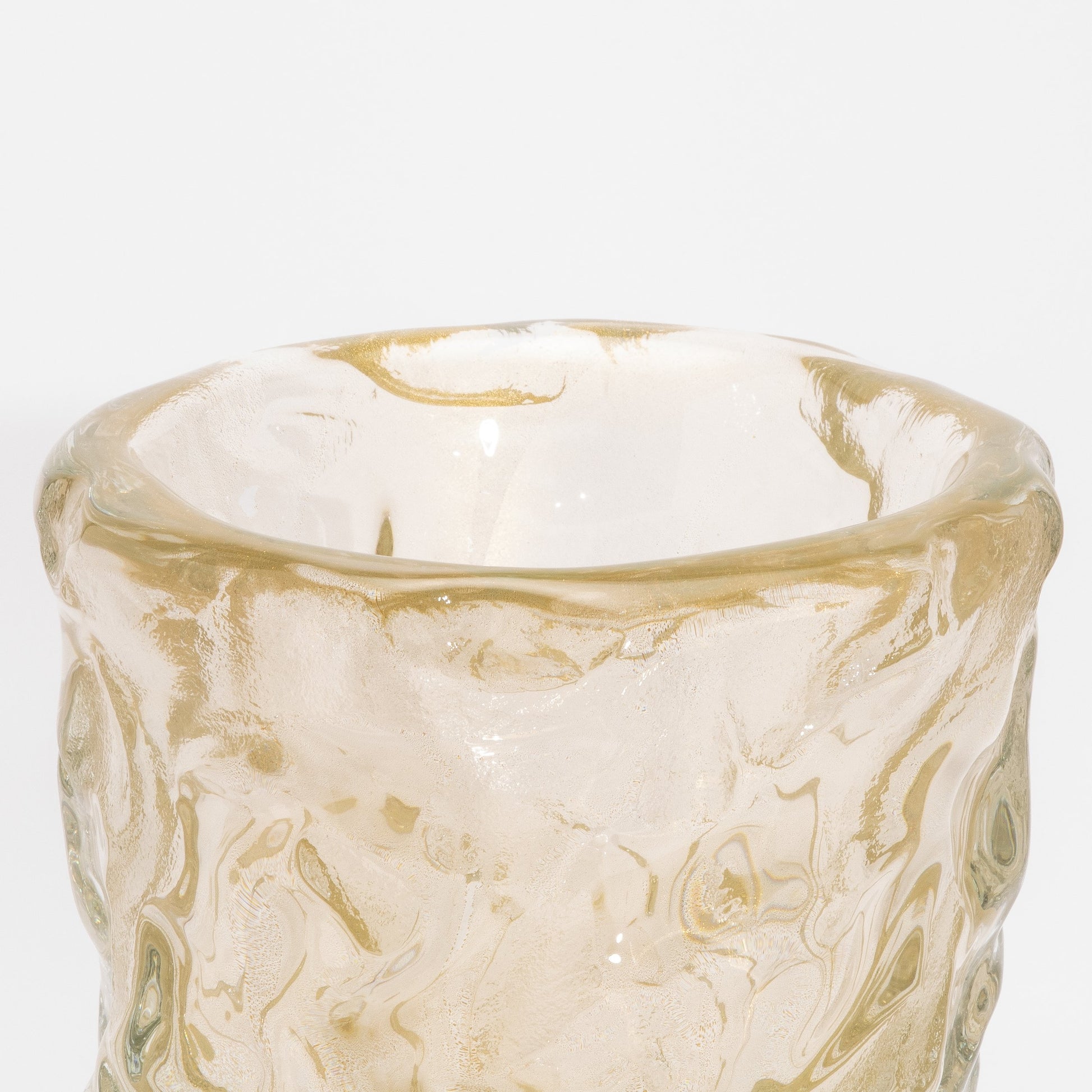 Murano Modern Sculptural Bowl in Clear with 24-karat Gold Flecks