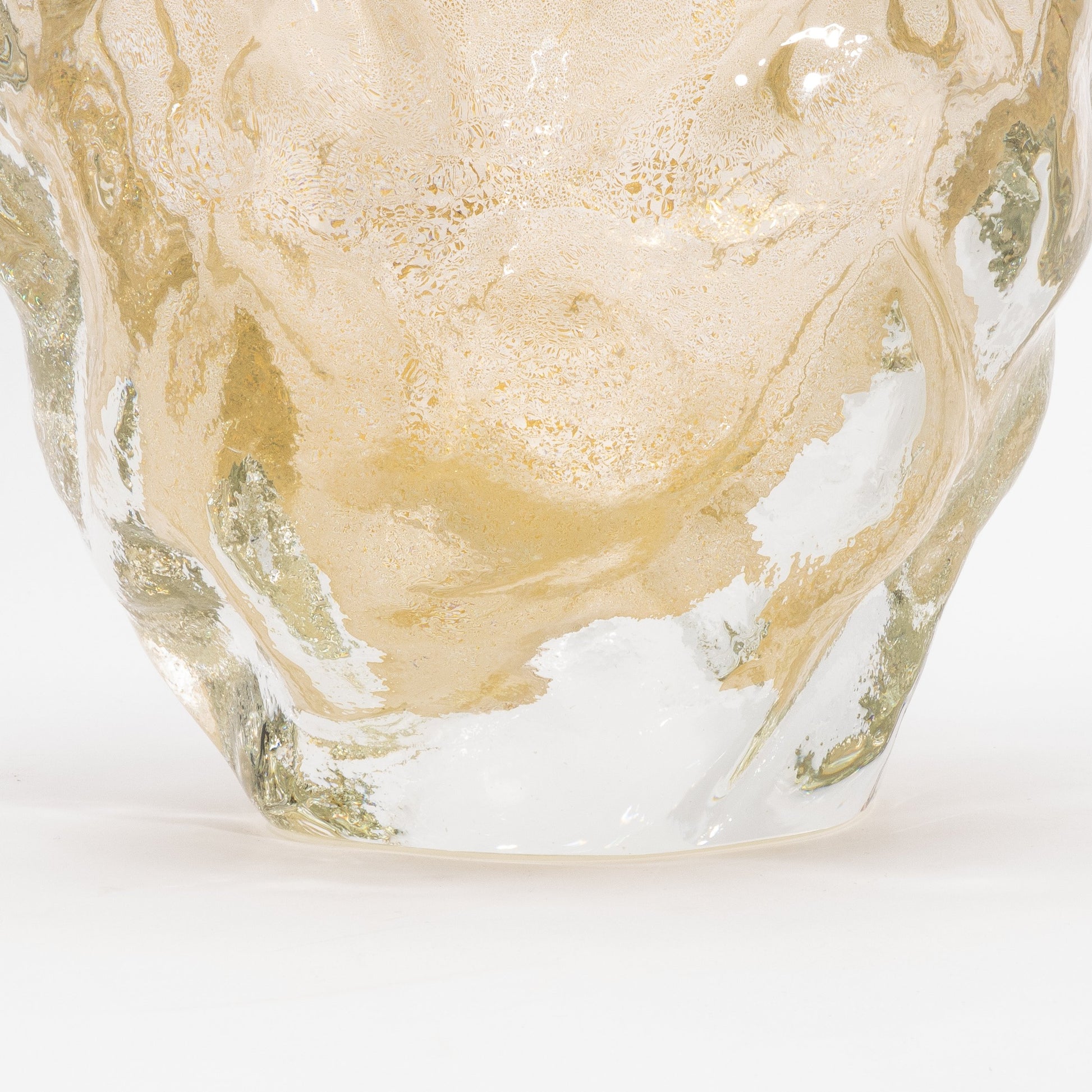 Murano Modern Sculptural Bowl in Clear with 24-karat Gold Flecks