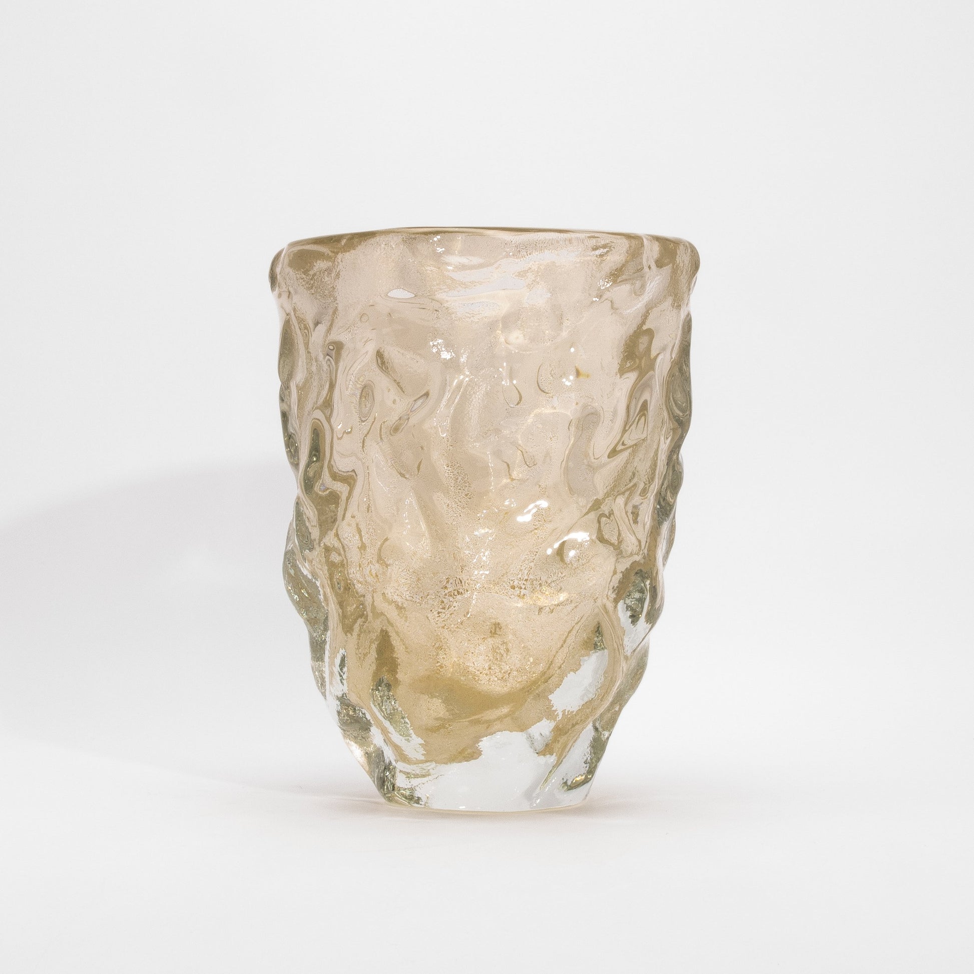 Murano Modern Sculptural Bowl in Clear with 24-karat Gold Flecks