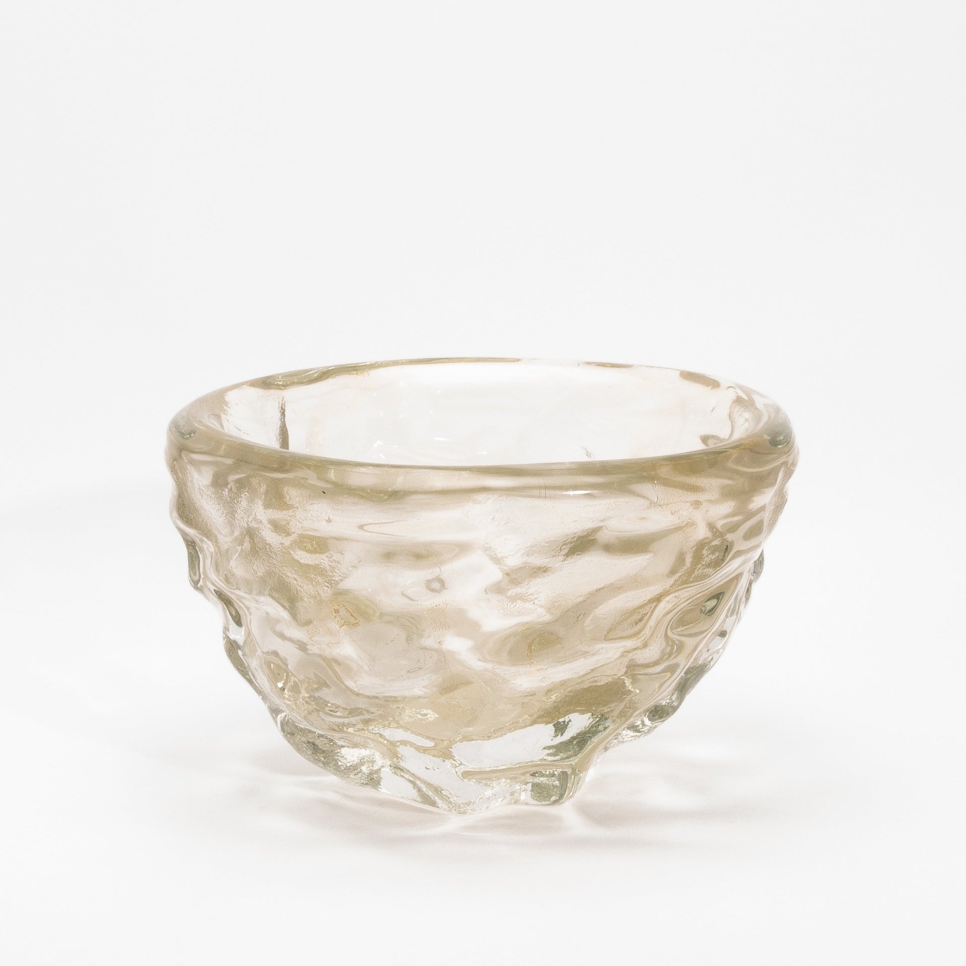 Murano Modern Sculptural Bowl in Clear with 24-karat Gold Flecks