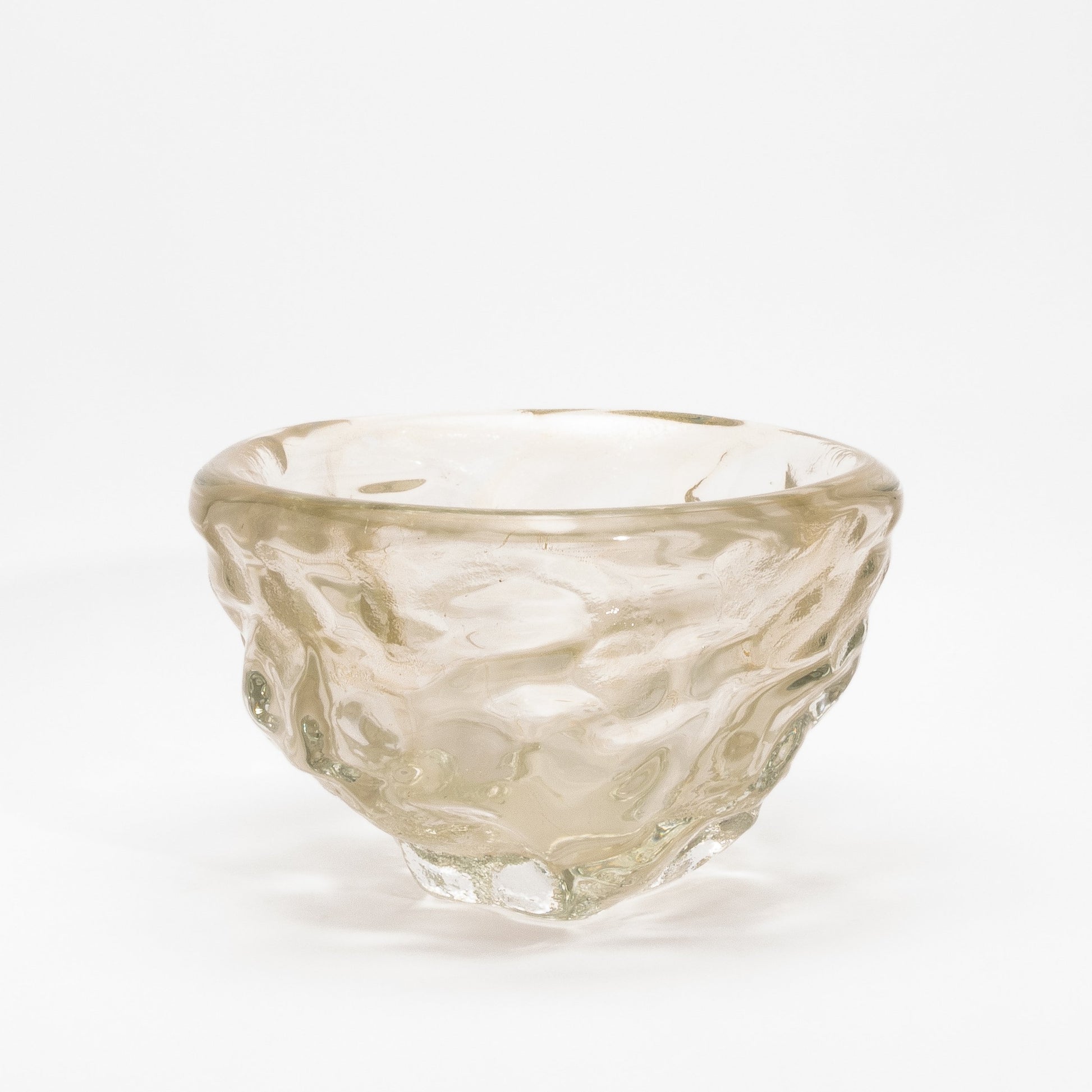 Murano Modern Sculptural Bowl in Clear with 24-karat Gold Flecks