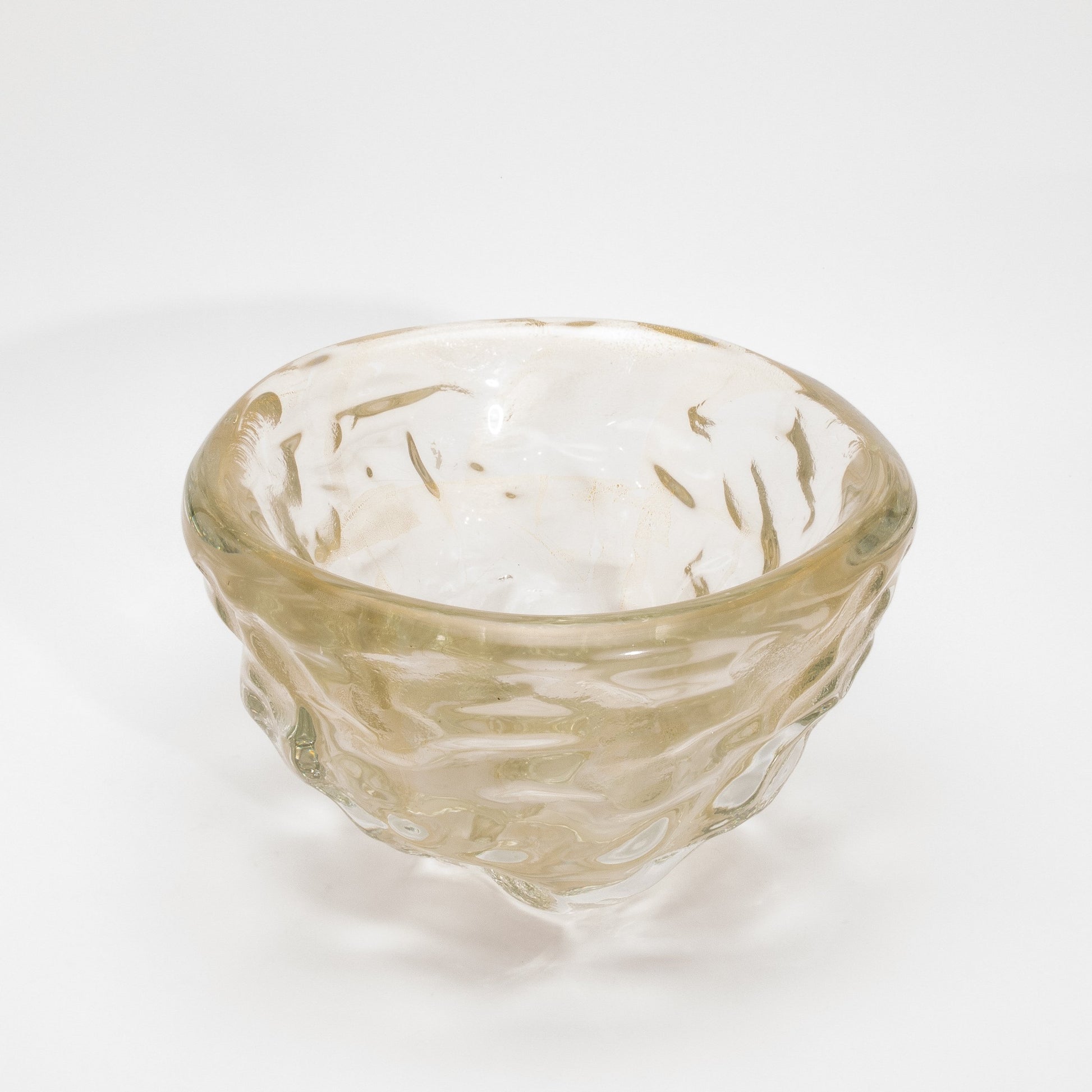 Murano Modern Sculptural Bowl in Clear with 24-karat Gold Flecks