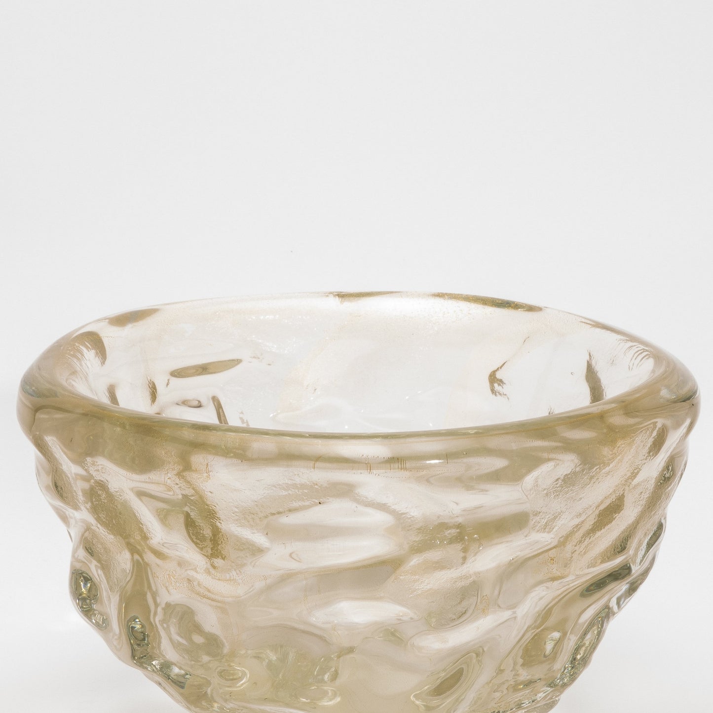 Murano Modern Sculptural Bowl in Clear with 24-karat Gold Flecks