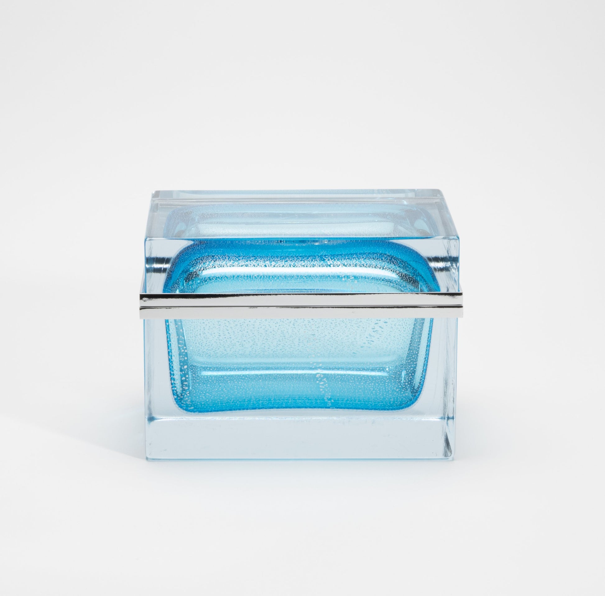 Murano Giant Box in Aqua Blue with Silver Flecks and Chrome Fittings