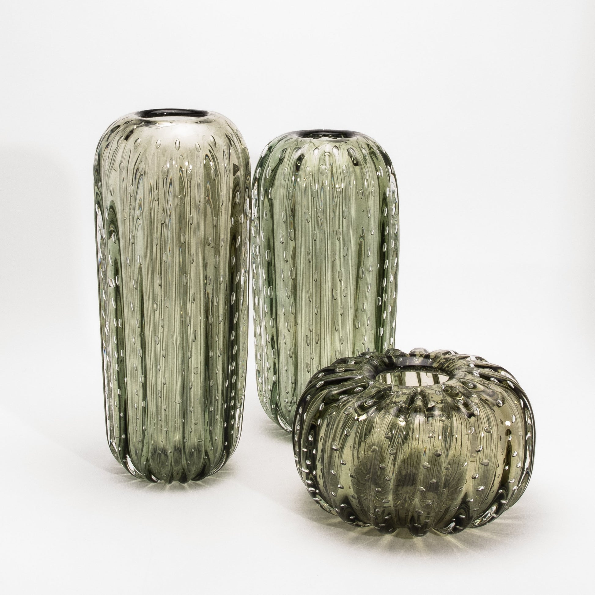 Murano Cactus Vase in Fern Green with Bubbles