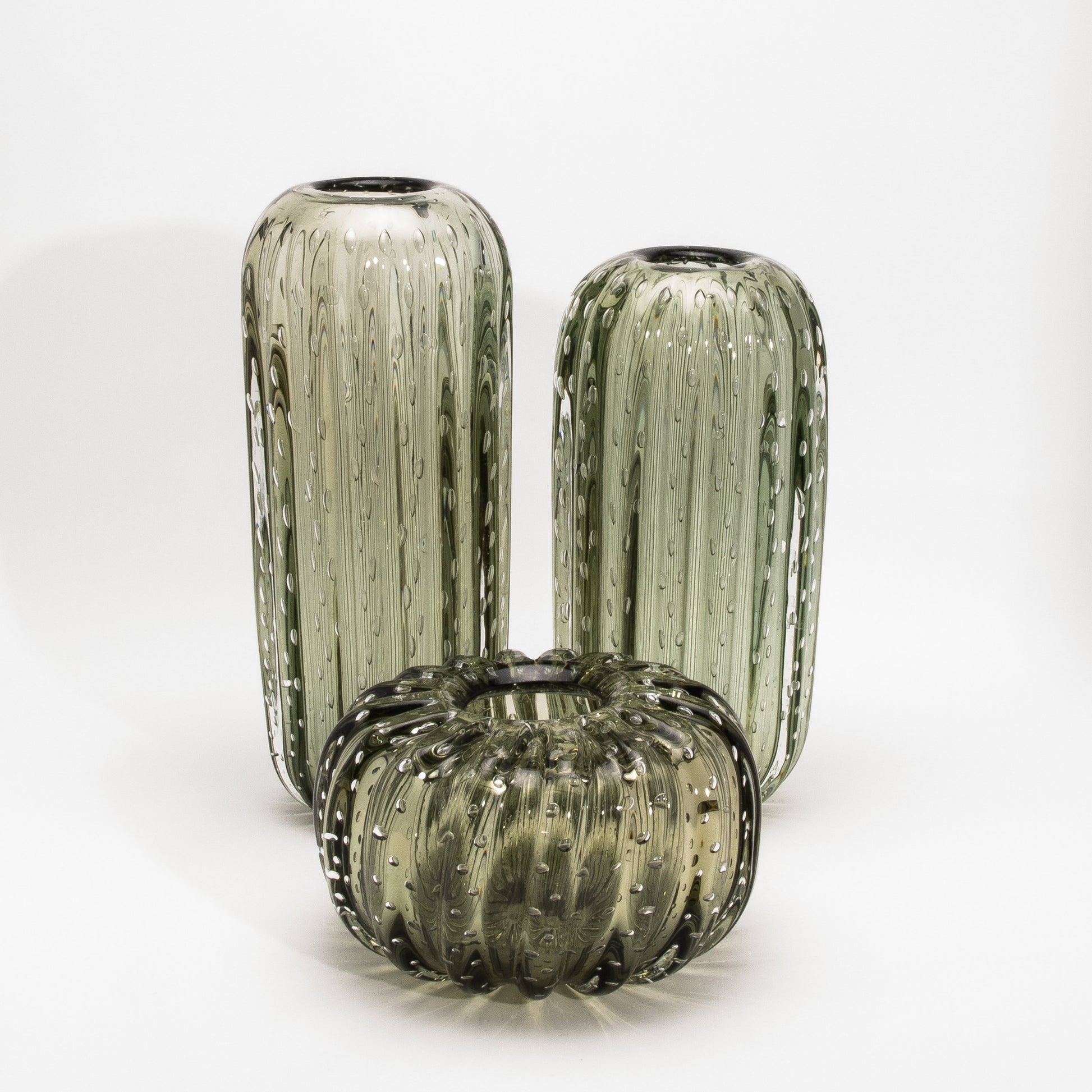 Murano Cactus Vase in Fern Green with Bubbles