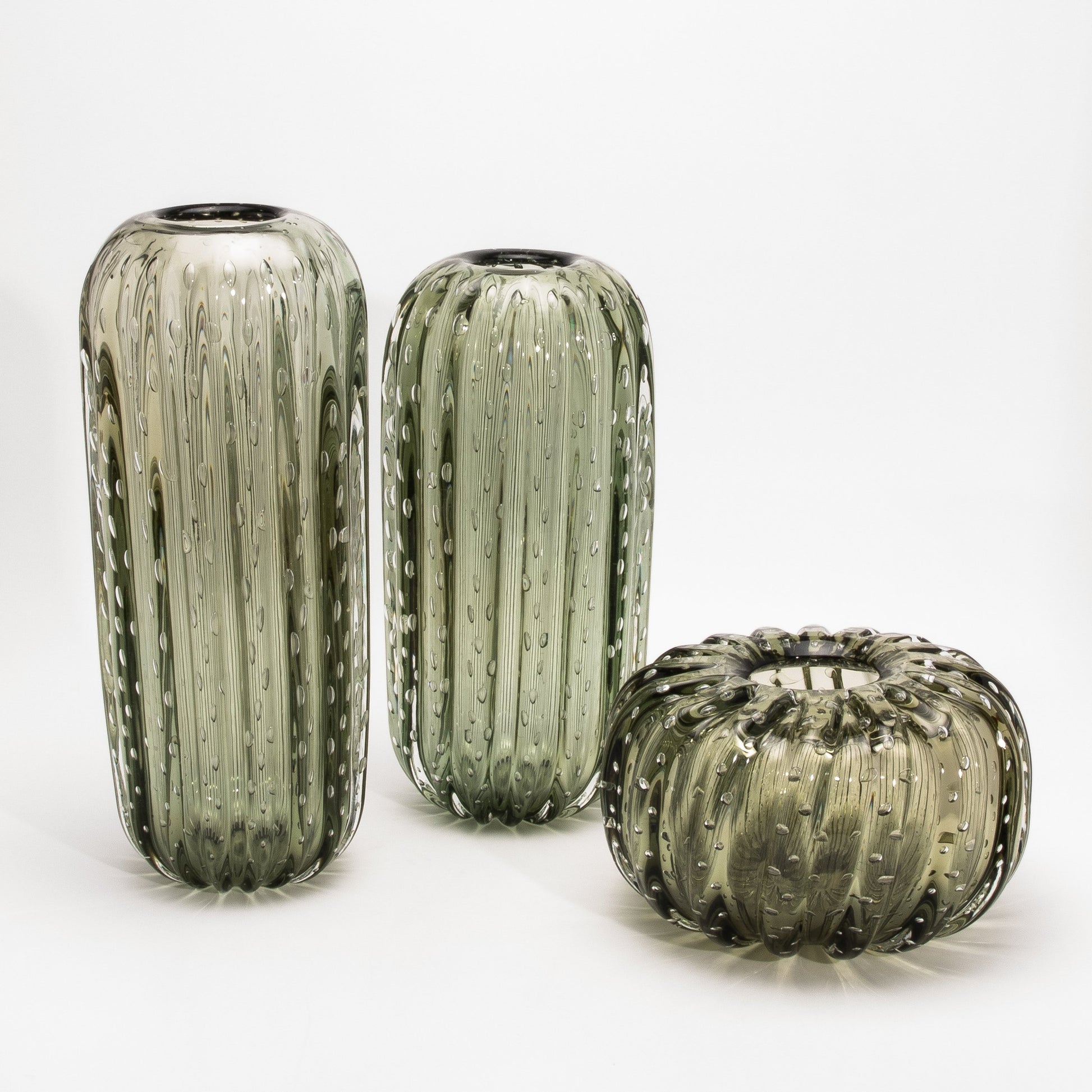 Murano Cactus Vase in Fern Green with Bubbles