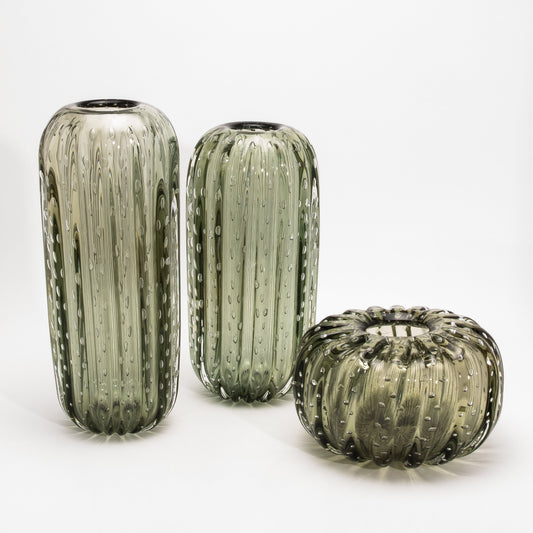 Murano Cactus Vase in Fern Green with Bubbles