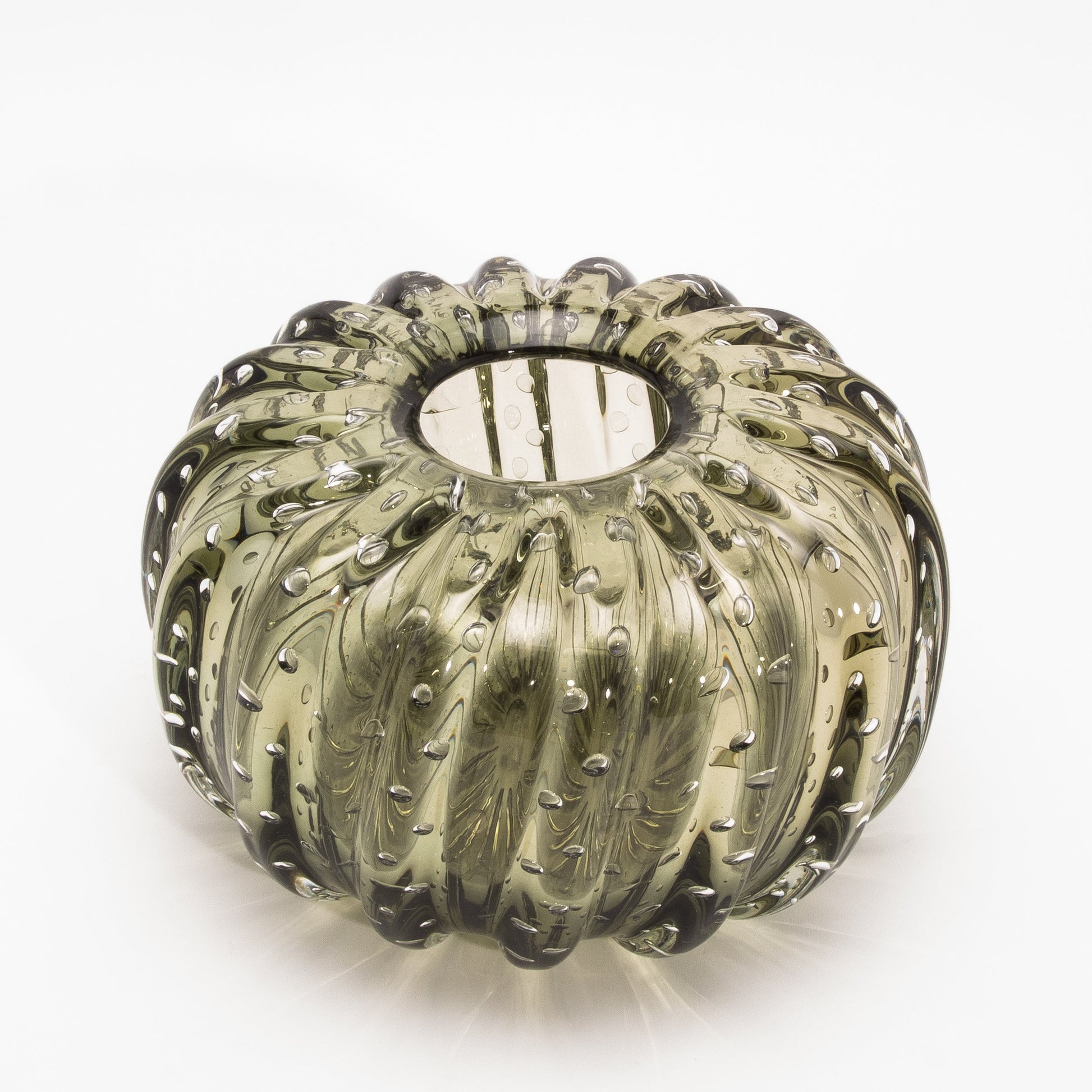Murano Cactus Vase in Fern Green with Bubbles