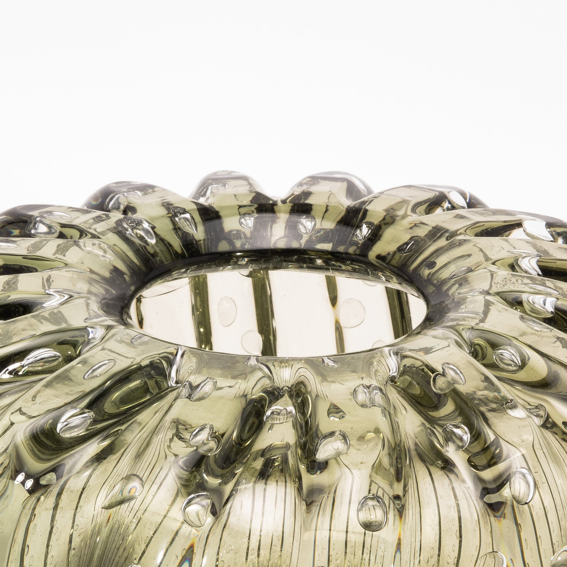 Murano Cactus Vase in Fern Green with Bubbles