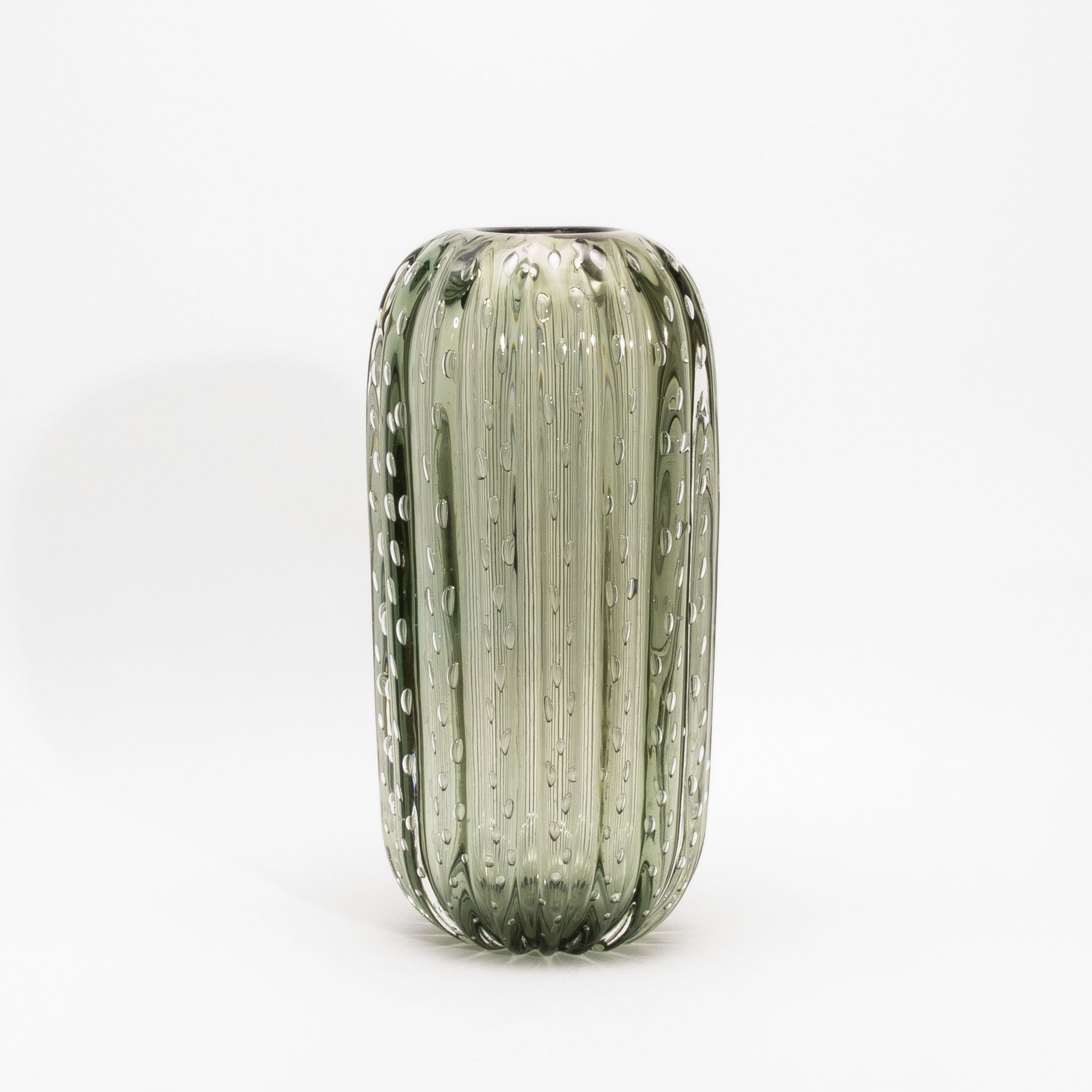 Murano Cactus Vase in Fern Green with Bubbles