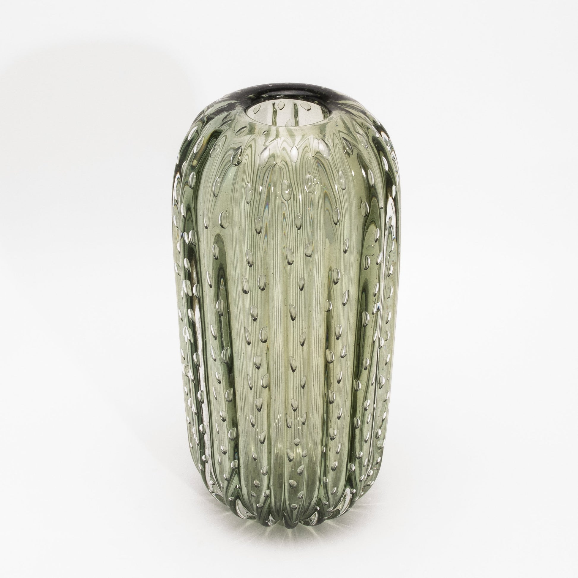 Murano Cactus Vase in Fern Green with Bubbles