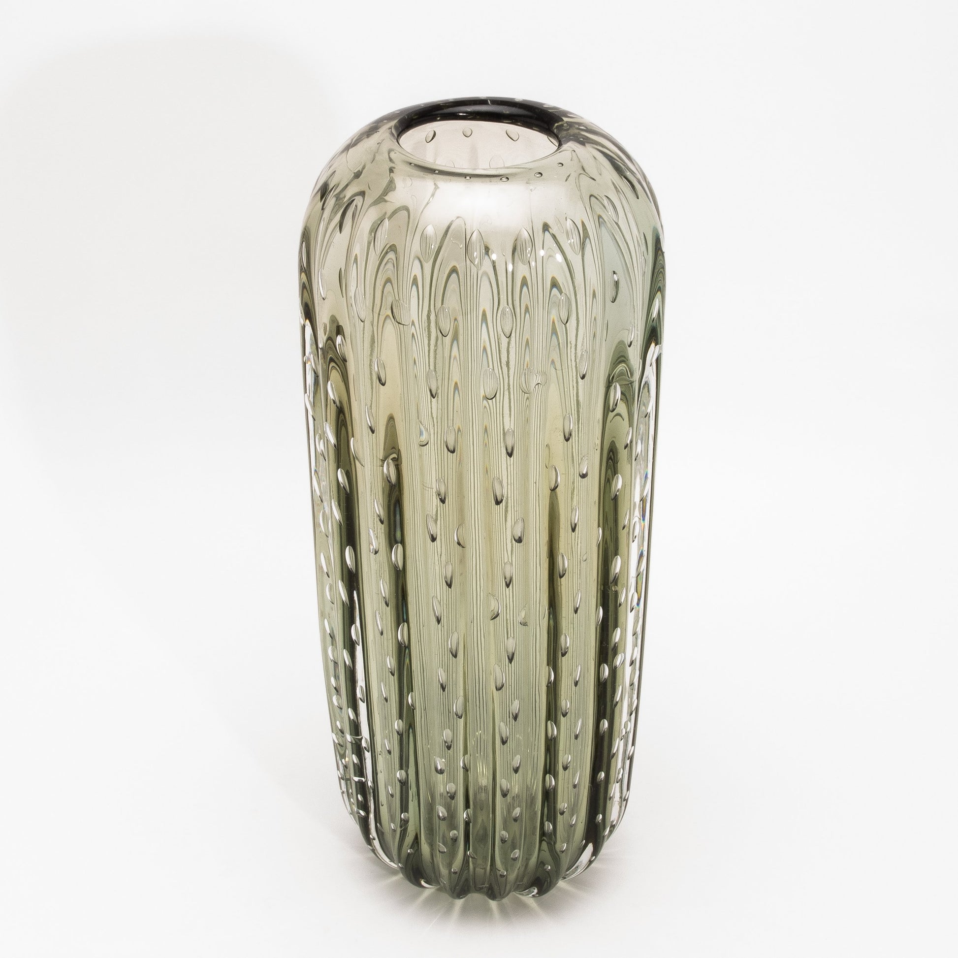 Murano Cactus Vase in Fern Green with Bubbles