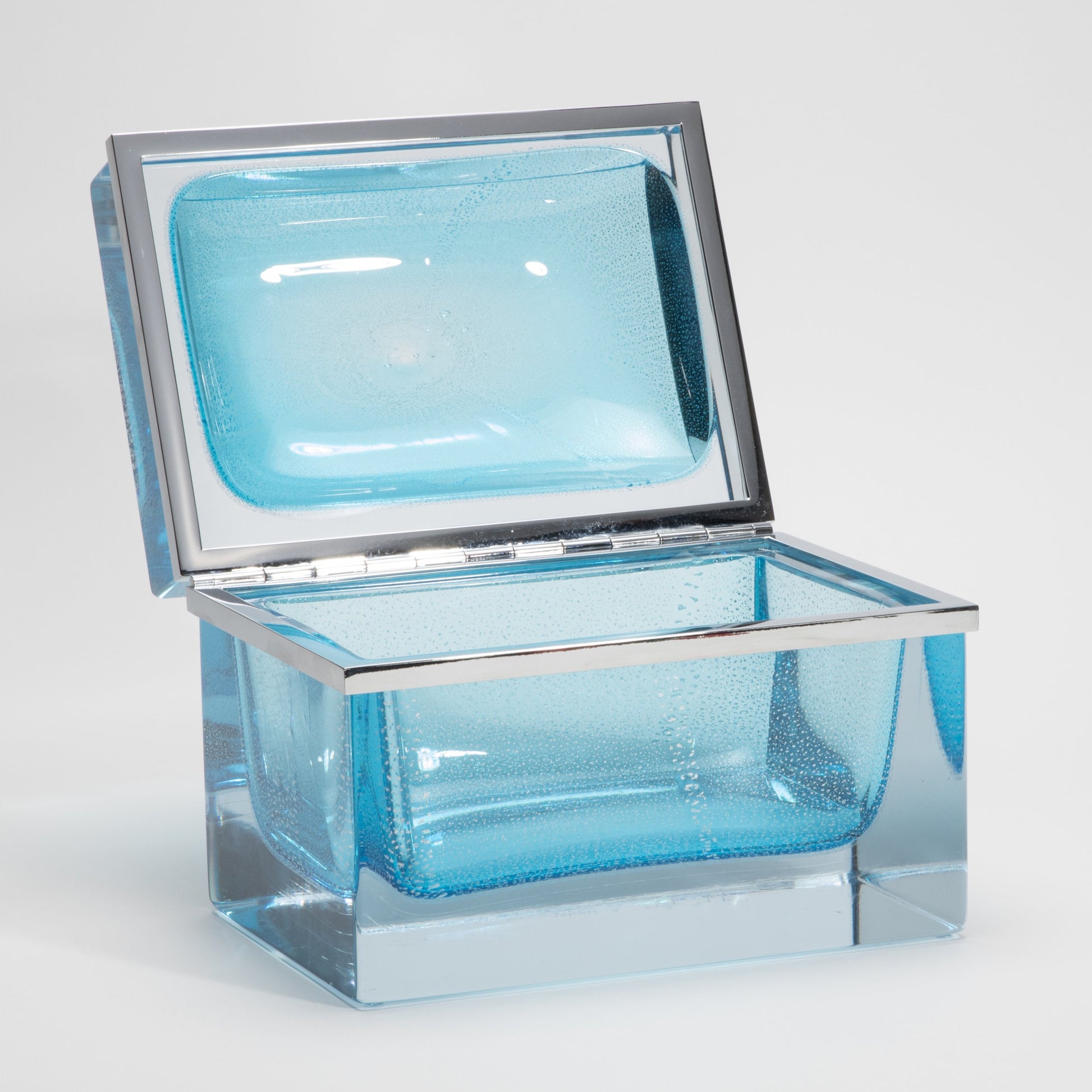 Murano Giant Box in Aqua Blue with Silver Flecks and Chrome Fittings