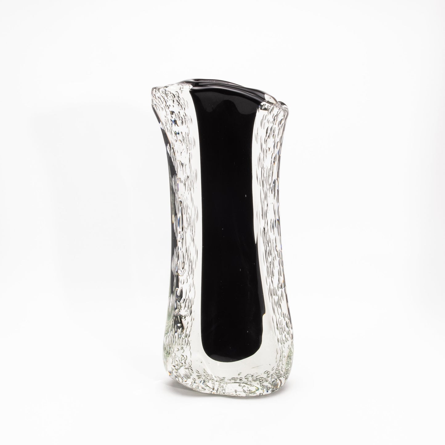 Murano Modern Fluid Vase in Onyx Black with Bubbles