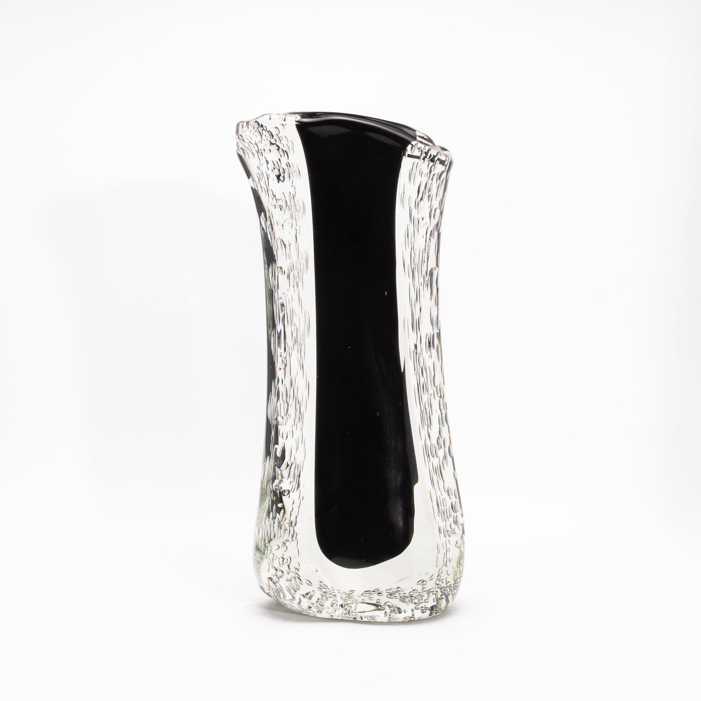 Murano Modern Fluid Vase in Onyx Black with Bubbles