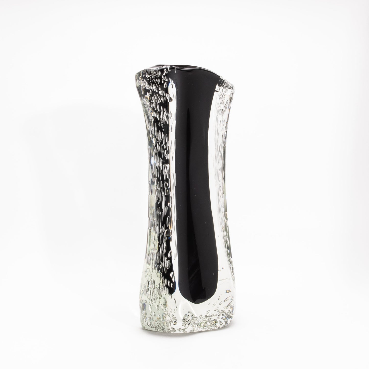 Murano Modern Fluid Vase in Onyx Black with Bubbles