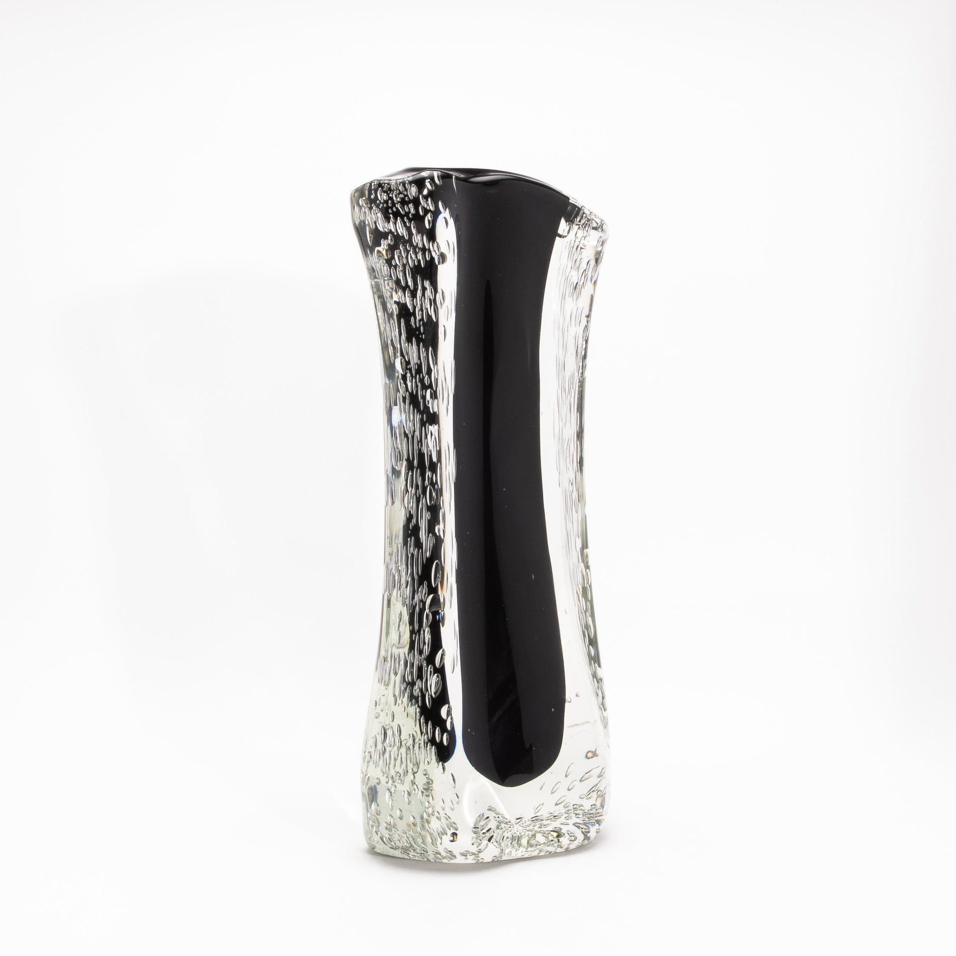Murano Modern Fluid Vase in Onyx Black with Bubbles