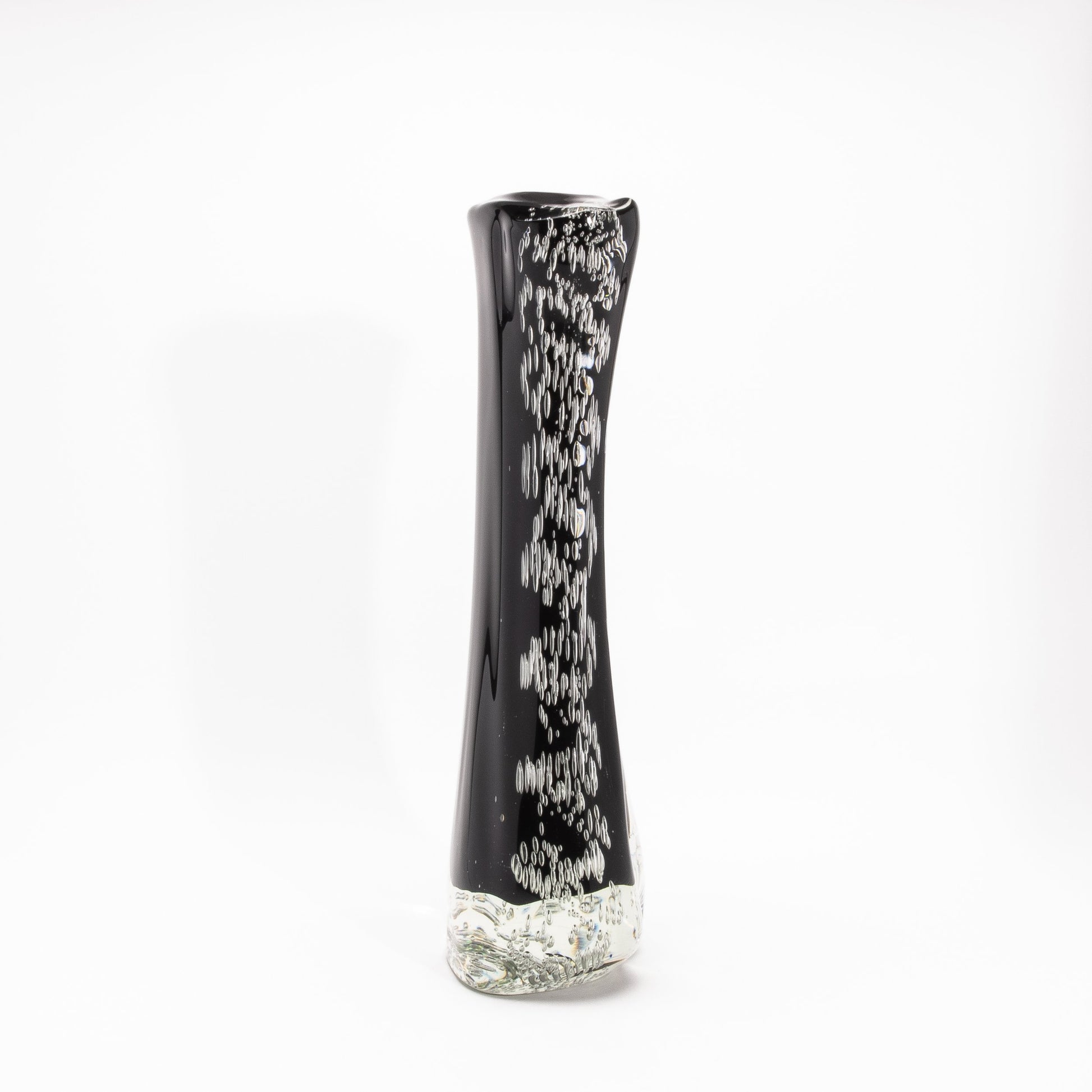 Murano Modern Fluid Vase in Onyx Black with Bubbles