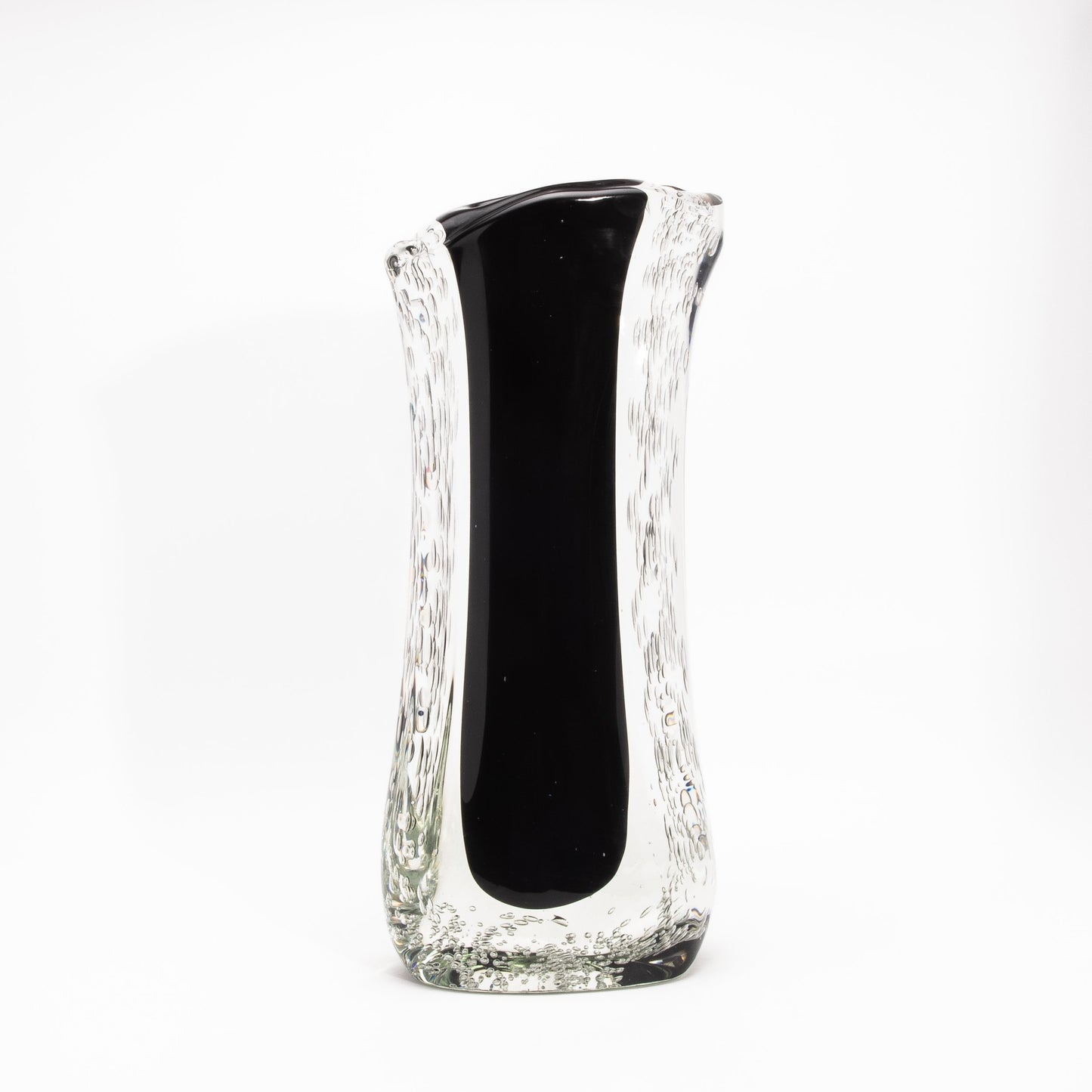 Murano Modern Fluid Vase in Onyx Black with Bubbles