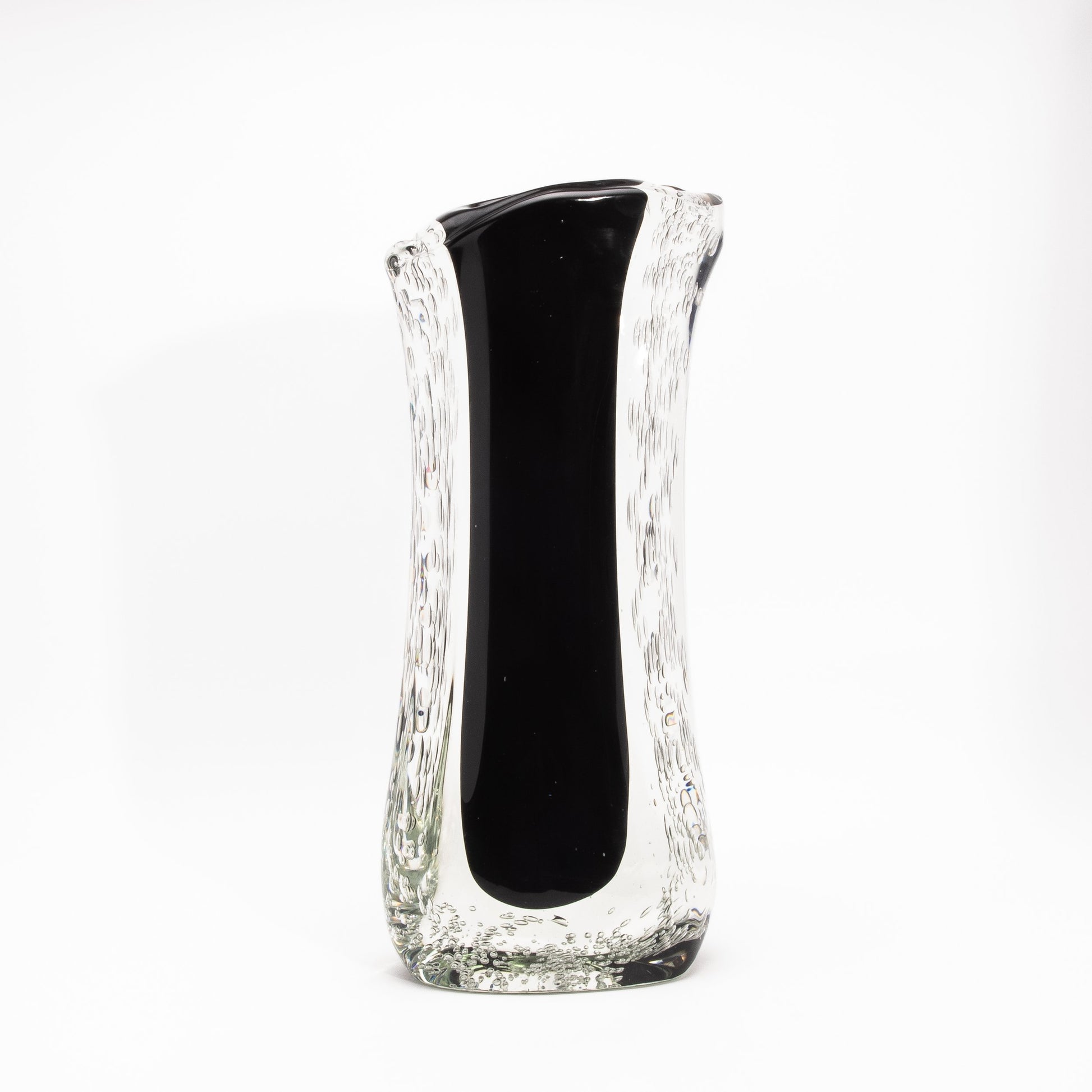 Murano Modern Fluid Vase in Onyx Black with Bubbles