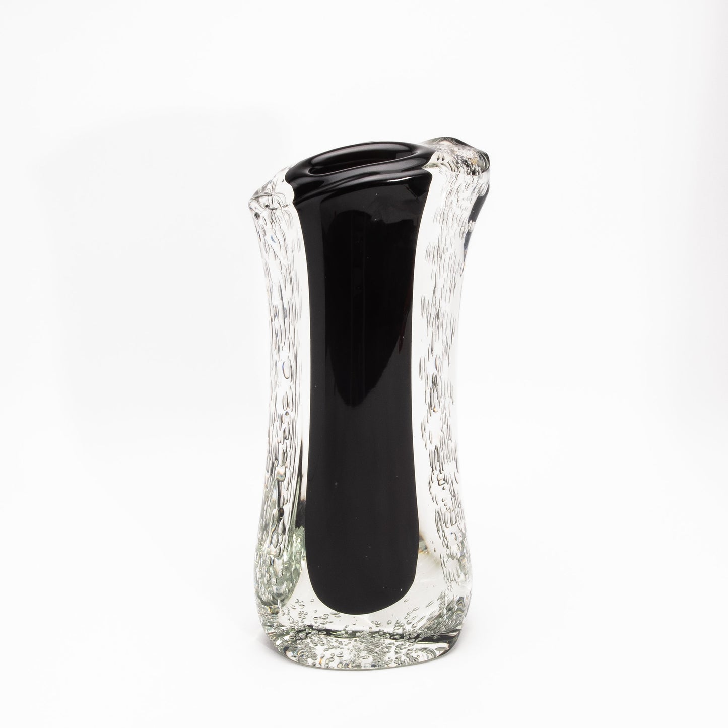 Murano Modern Fluid Vase in Onyx Black with Bubbles