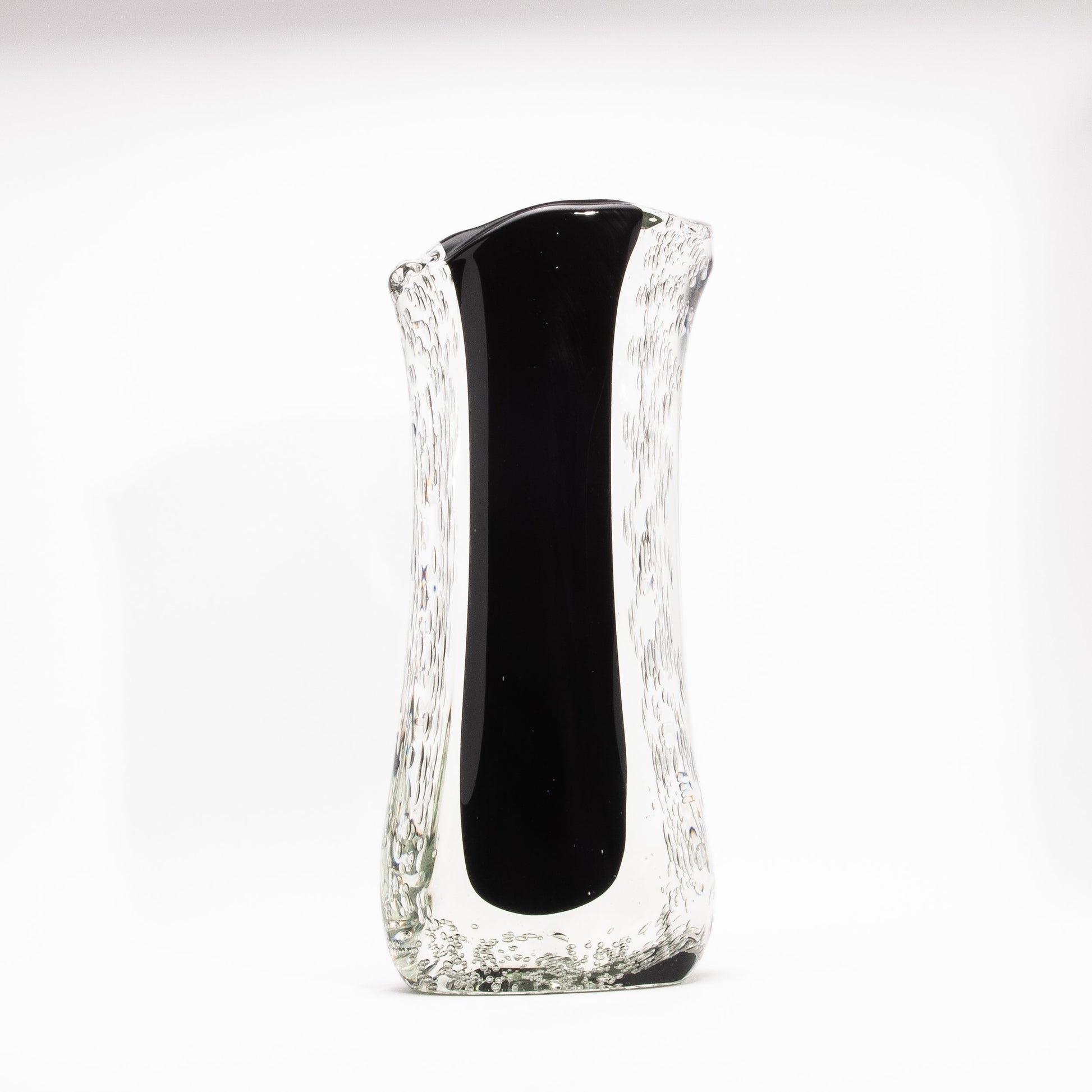 Murano Modern Fluid Vase in Onyx Black with Bubbles