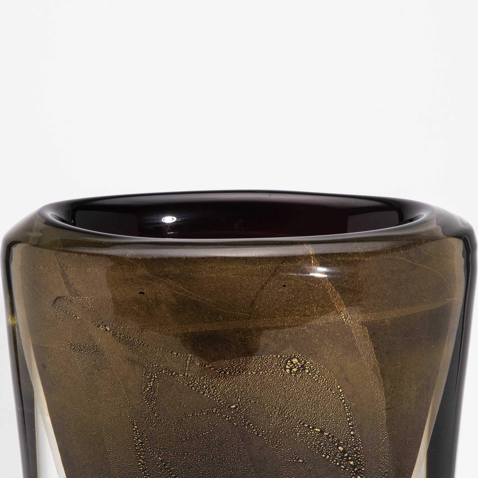 Murano Vase in Black / Clear with 24-karat Gold Flecks and Bubbles