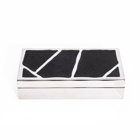Modern Box in Black Shagreen with Polished Stainless Steel by R&Y Augousti