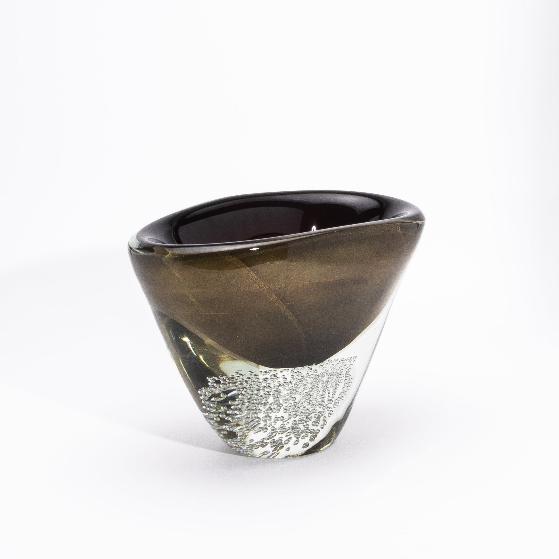 Murano Vase in Black / Clear with 24-karat Gold Flecks and Bubbles