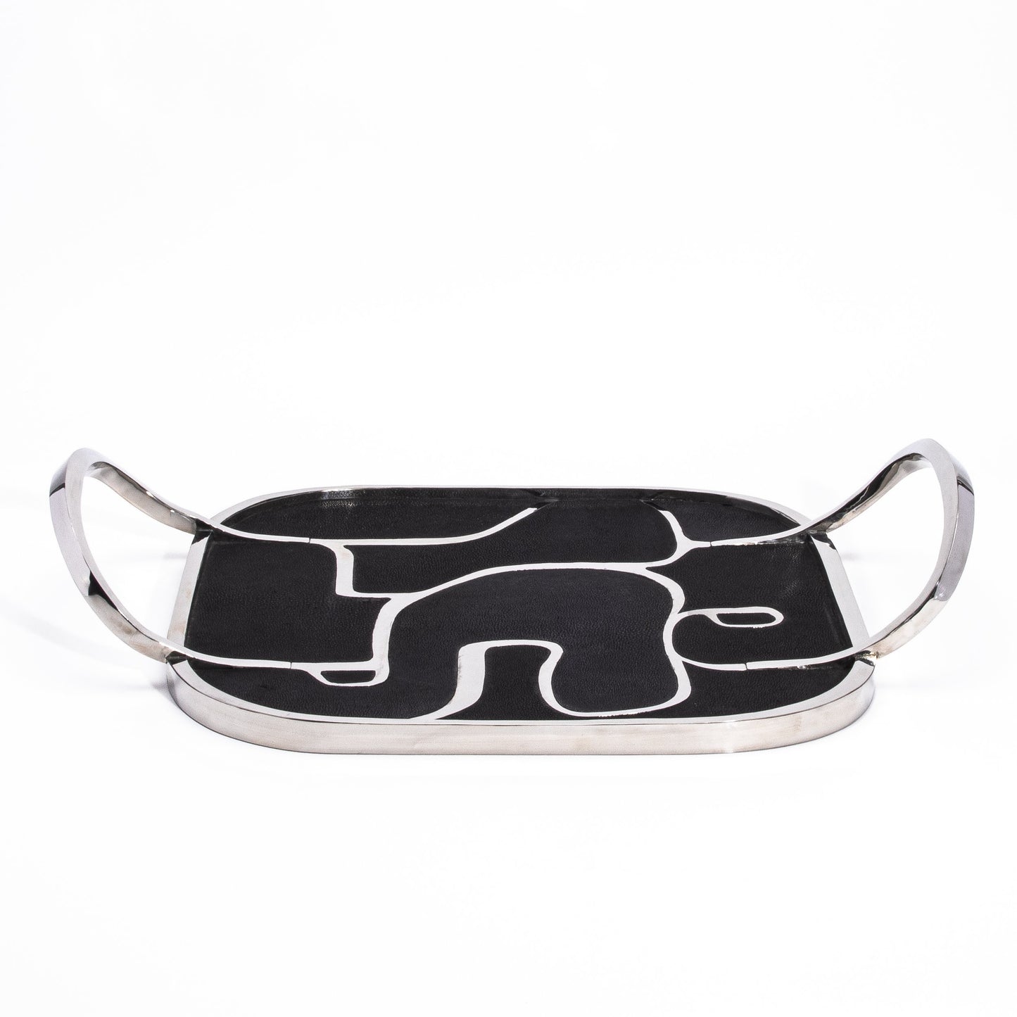 Cocteau Tray in Black Shagreen with Polished Stainless Steel by R&Y Augousti
