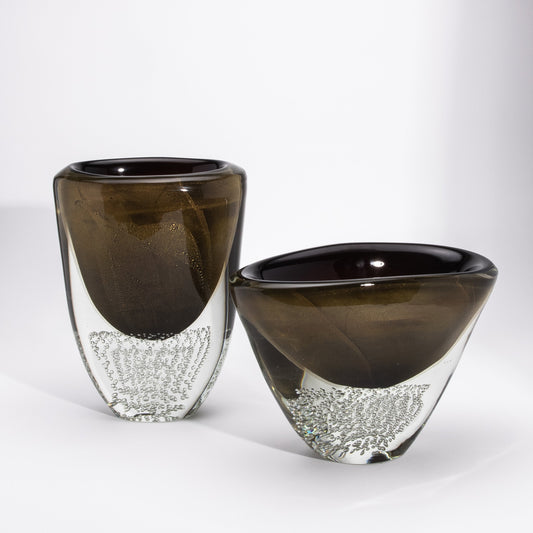 Murano Vase in Black / Clear with 24-karat Gold Flecks and Bubbles
