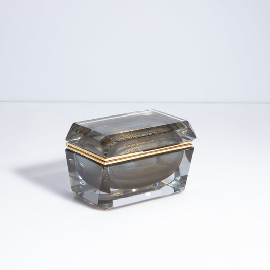 Murano Box with Brass Fittings in Grey with 24-Karat Gold Flecks