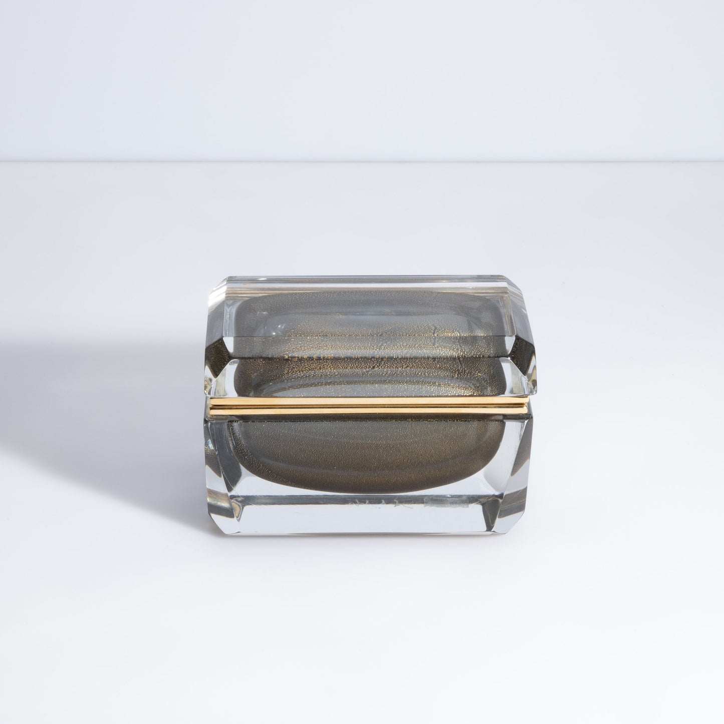 Murano Box with Brass Fittings in Grey with 24-Karat Gold Flecks