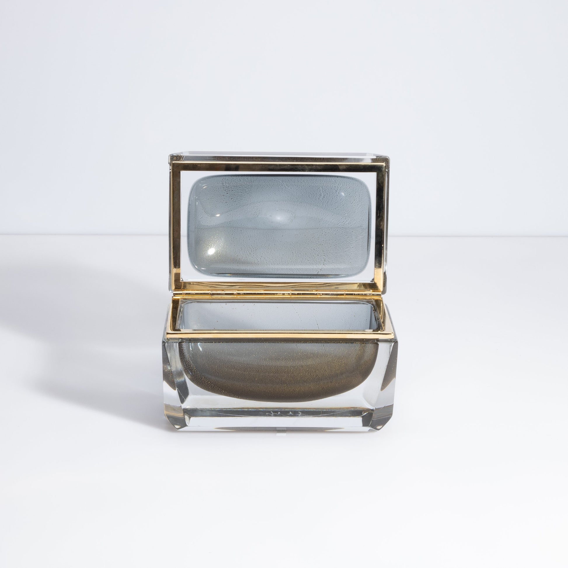 Murano Box with Brass Fittings in Grey with 24-Karat Gold Flecks