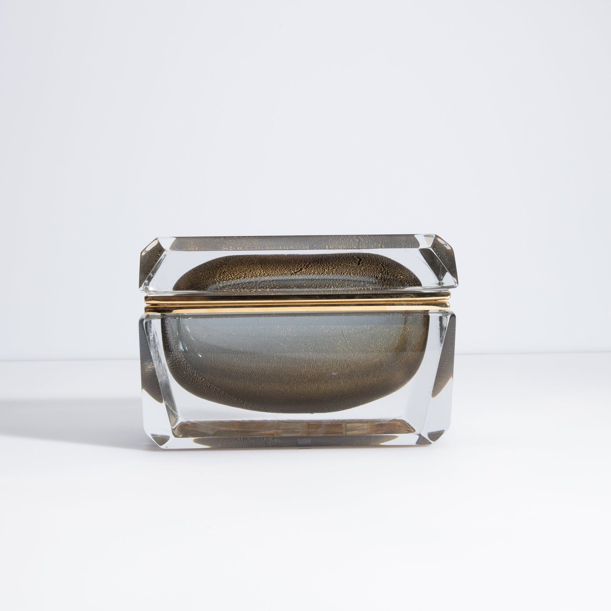 Murano Box with Brass Fittings in Grey with 24-Karat Gold Flecks
