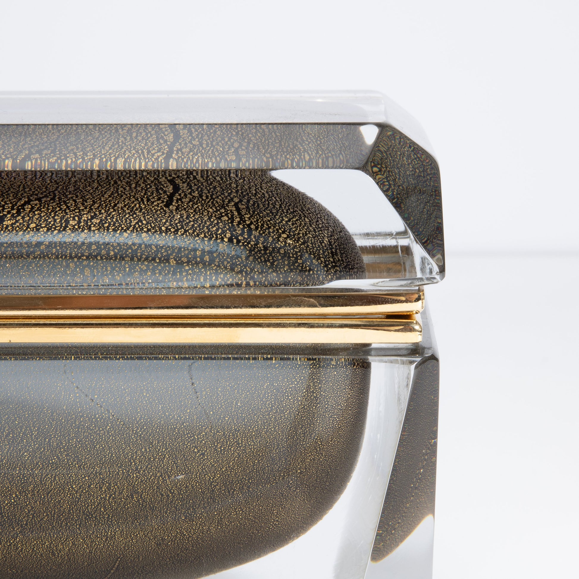 Murano Box with Brass Fittings in Grey with 24-Karat Gold Flecks