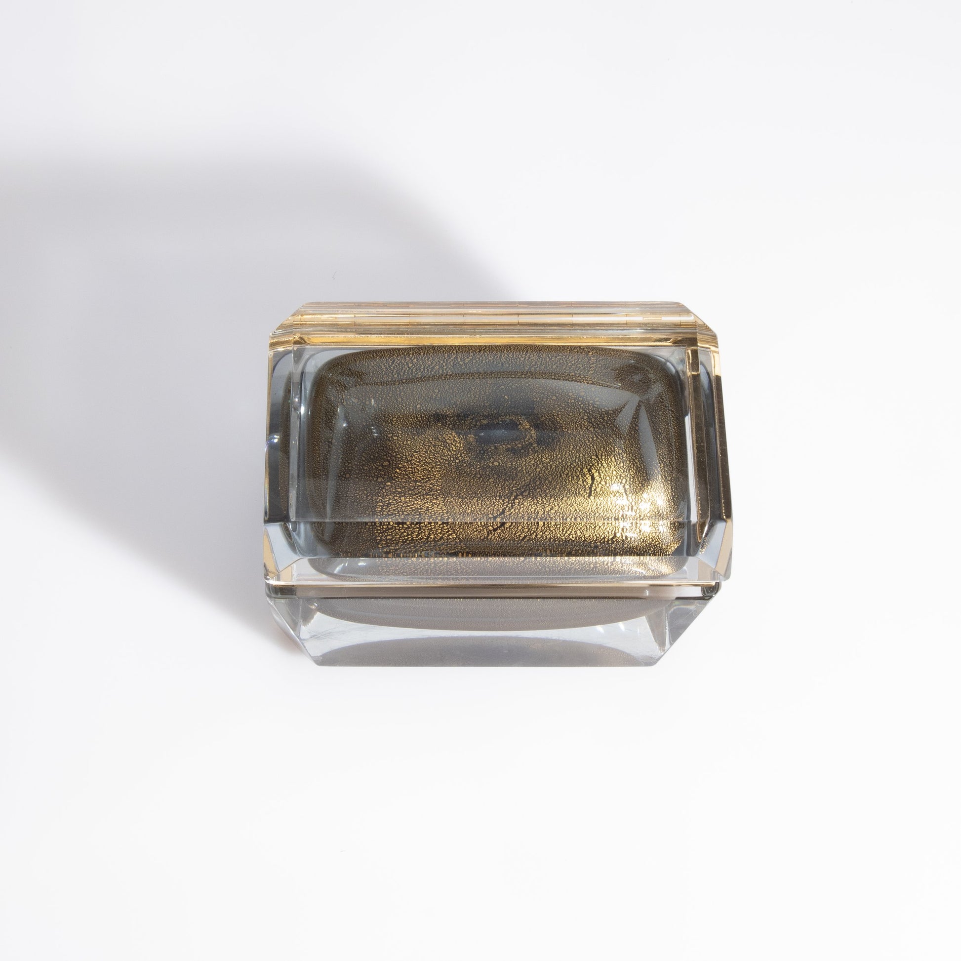 Murano Box with Brass Fittings in Grey with 24-Karat Gold Flecks